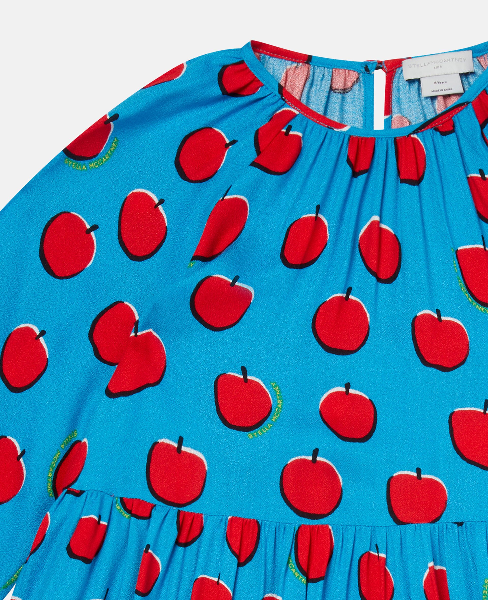 Apple Print Crepe Dress-Blue-large image number 4