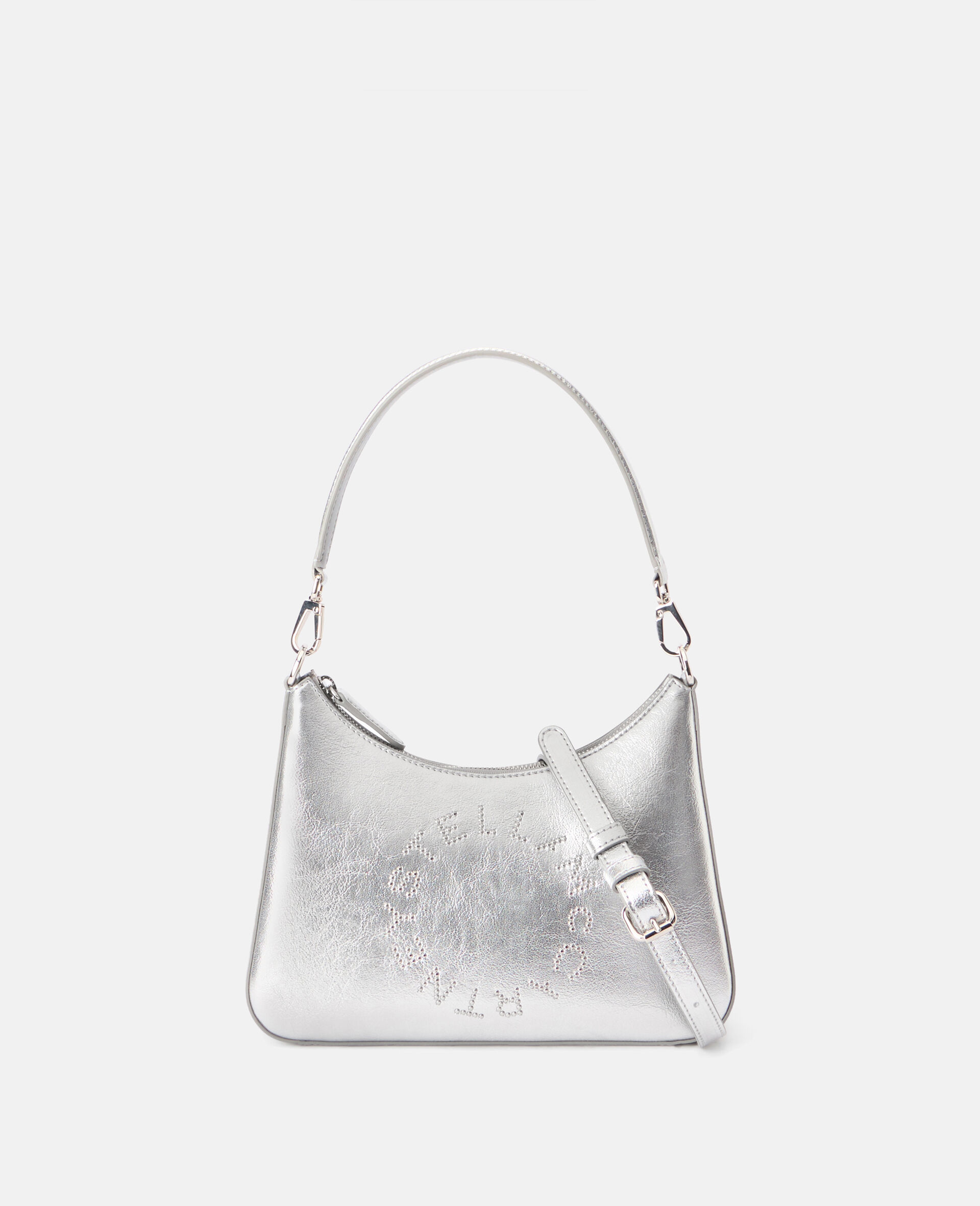 Borsa a Spalla a Tracolla con Logo Metallizzato-Silver-large image number 0