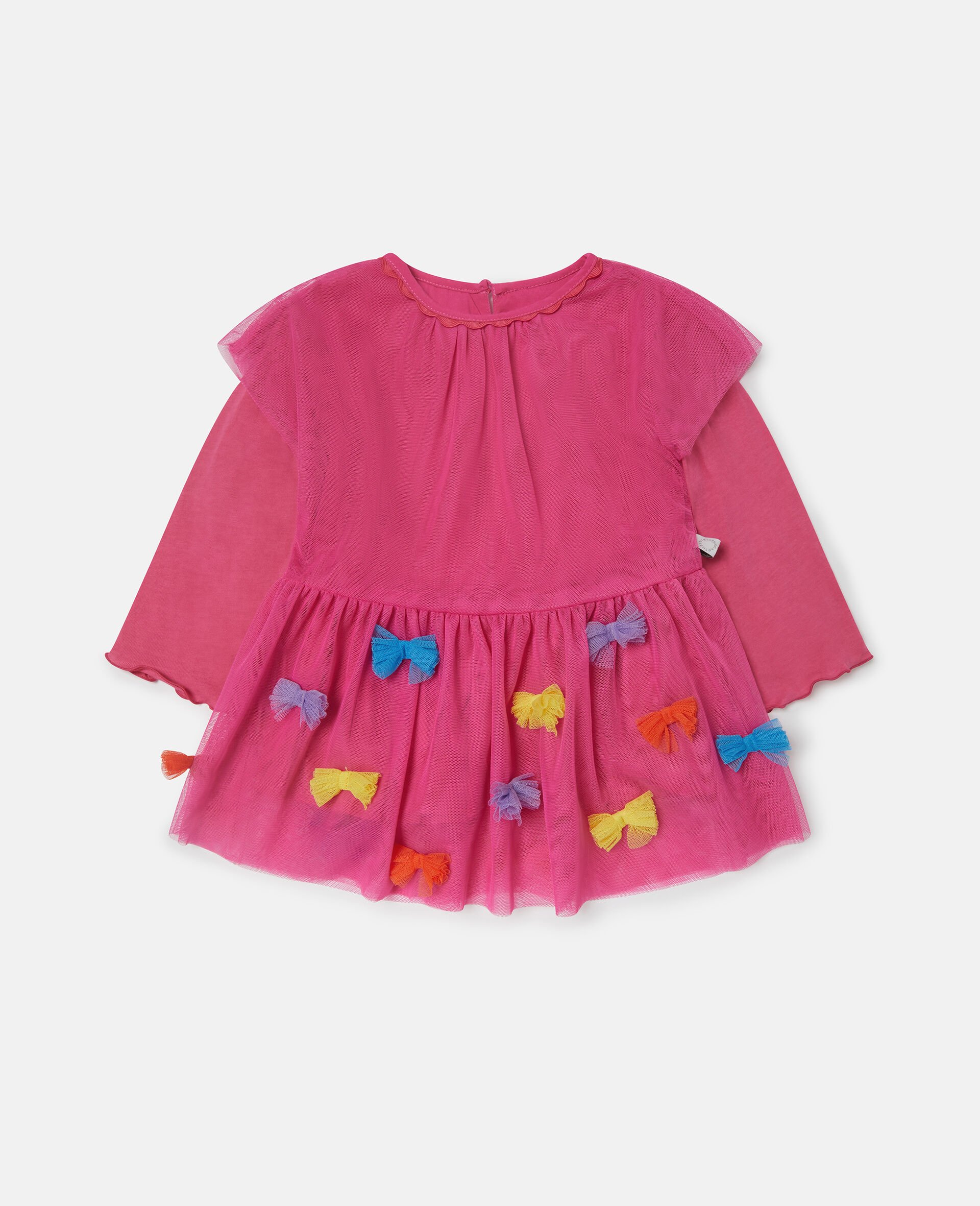 Bow Embroidered Long-Sleeve Dress-Pink-medium