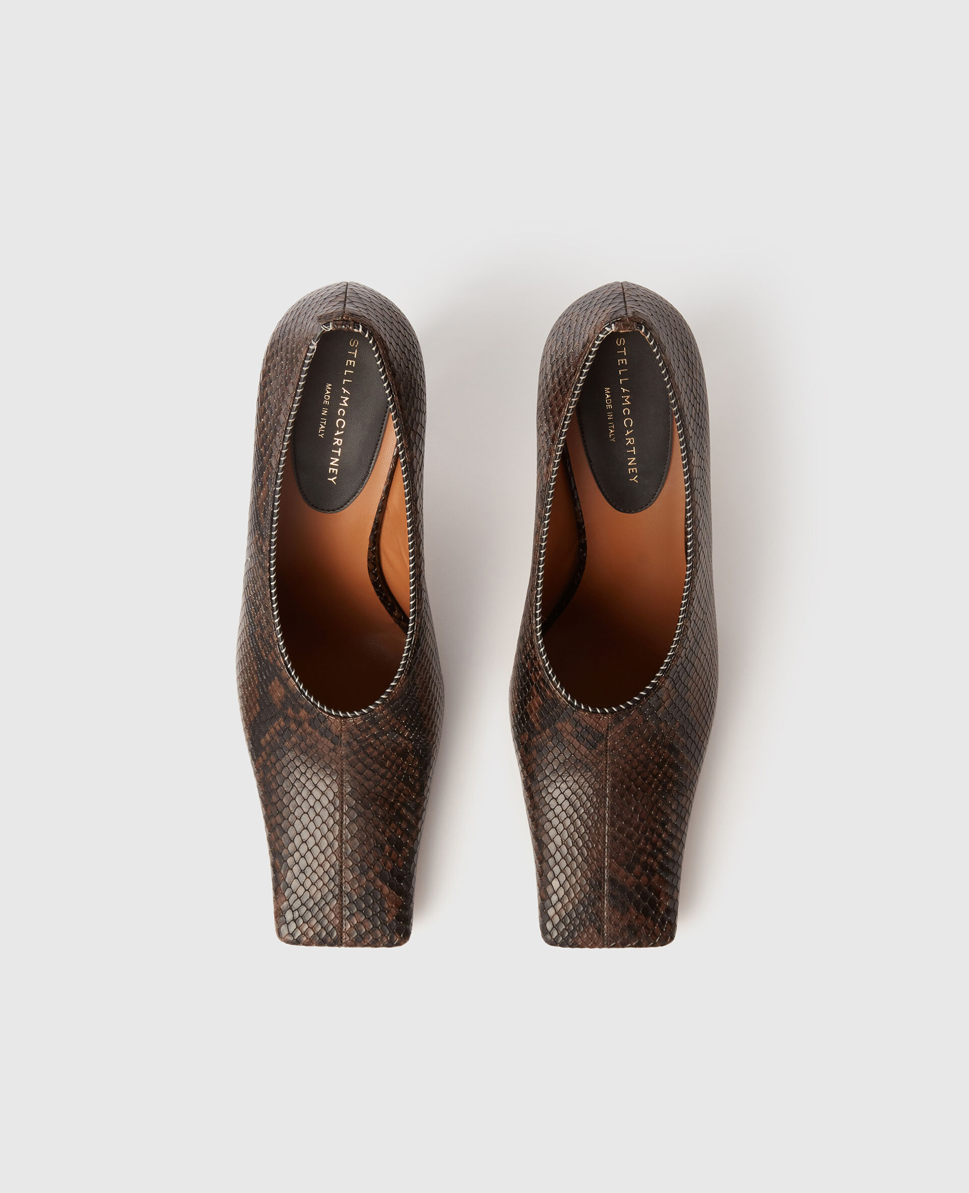 Square-Toe Snake Stiletto Pumps-Brown-large image number 3