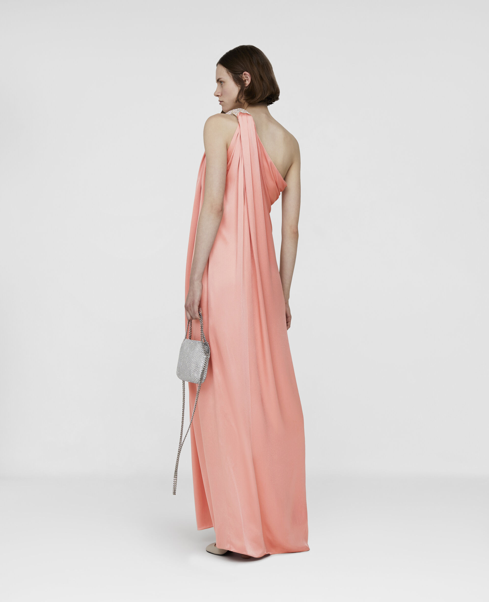 One Shoulder Double Satin Dress-Pink-large image number 2