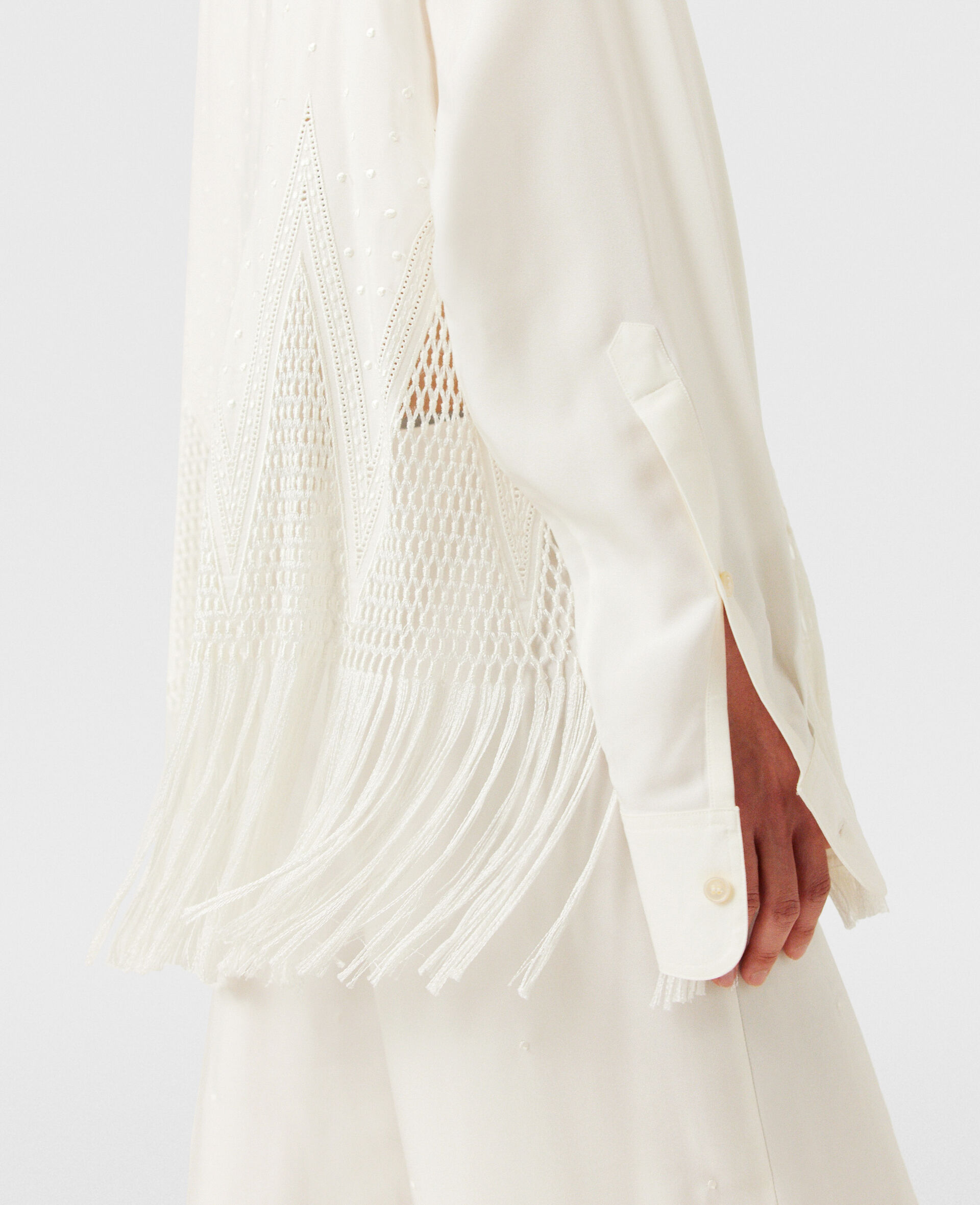 Open-Knit Fringe Shirt -Cream-large image number 3