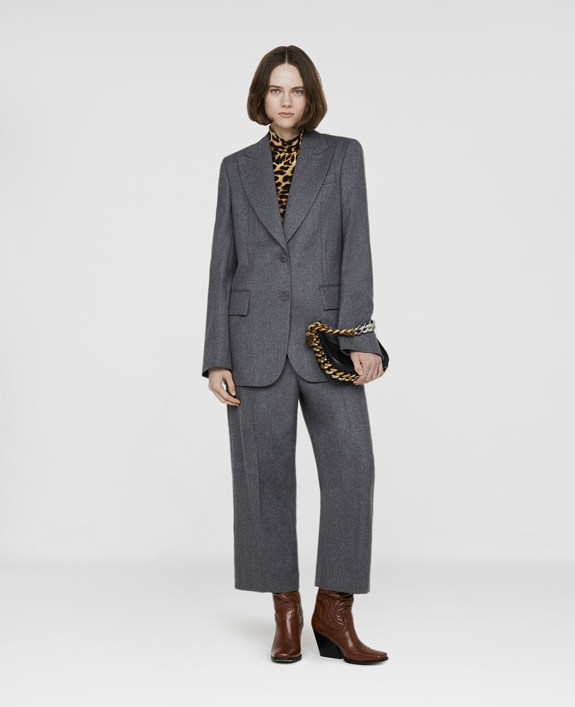 Wool Flannel Single-Breasted Blazer-Grey-large image number 1