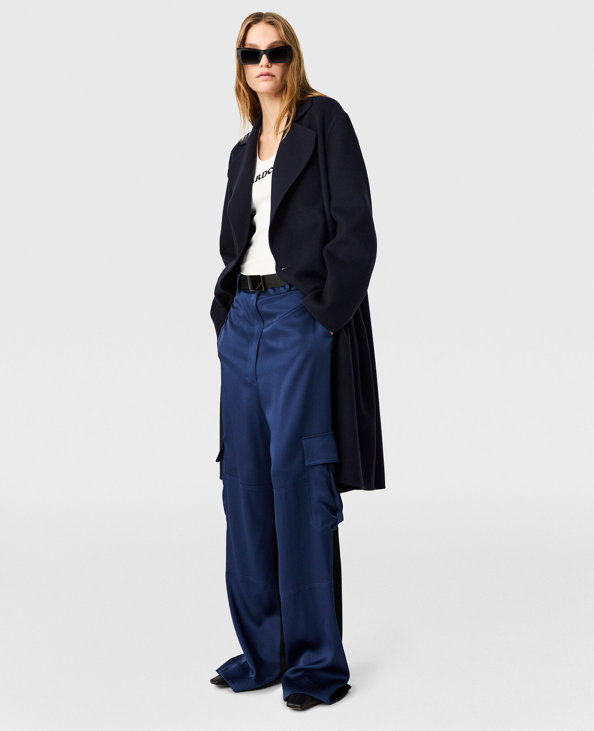 Pantaloni Cargo Oversize in Raso-Blu-large image number 2