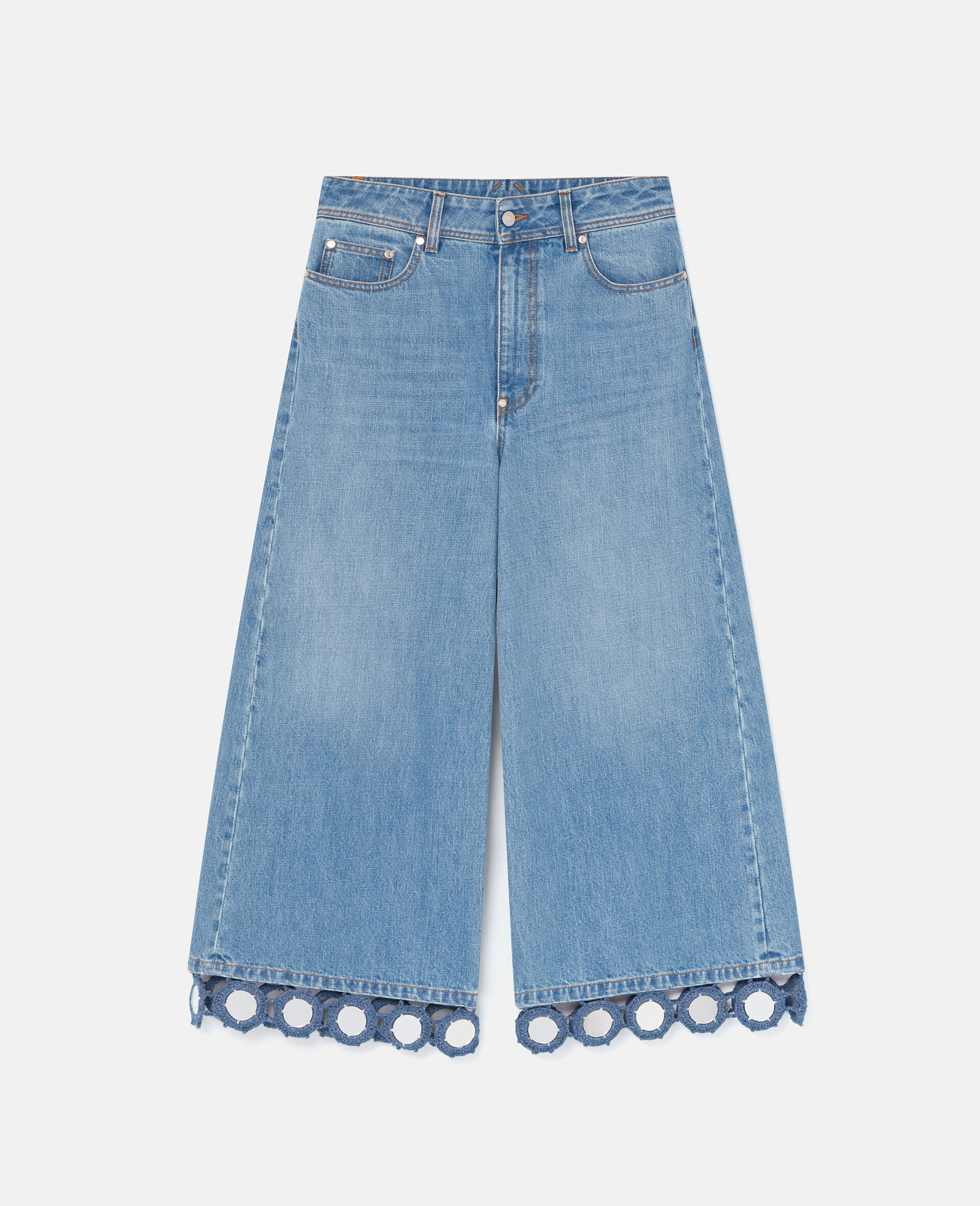 Mirror Crochet Wide-Leg Jeans-Blue-model
