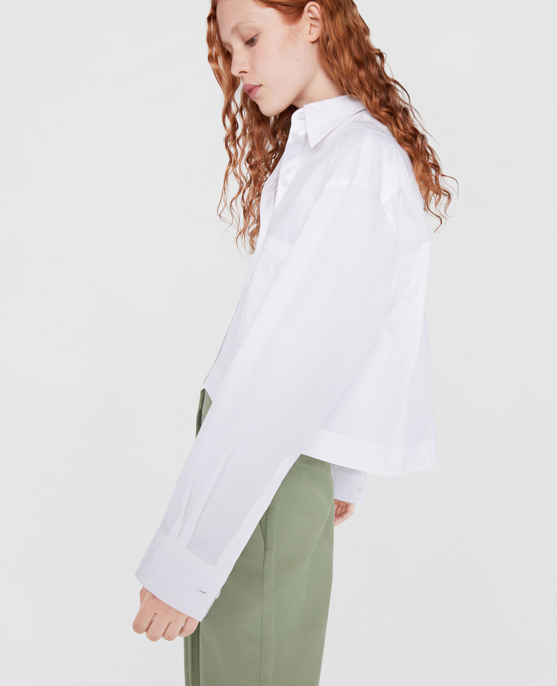 Cropped Cotton Shirt-White-large image number 3
