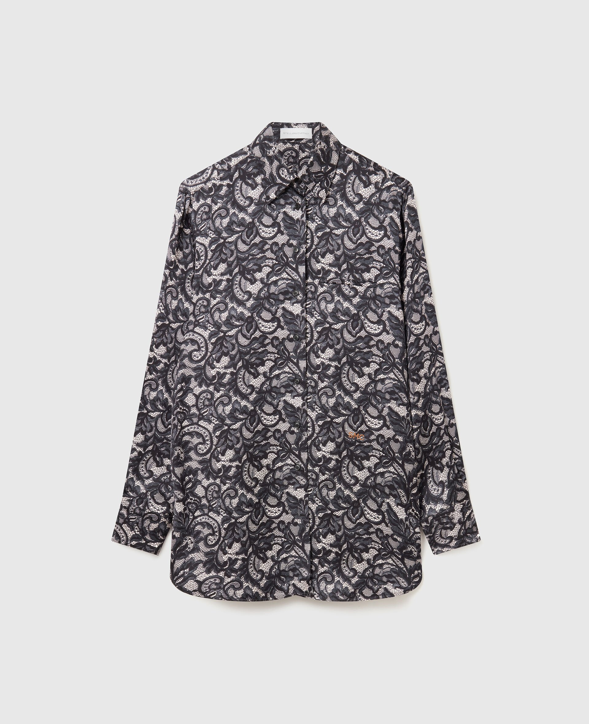 Lace Print Oversized Shirt-Black-large image number 0