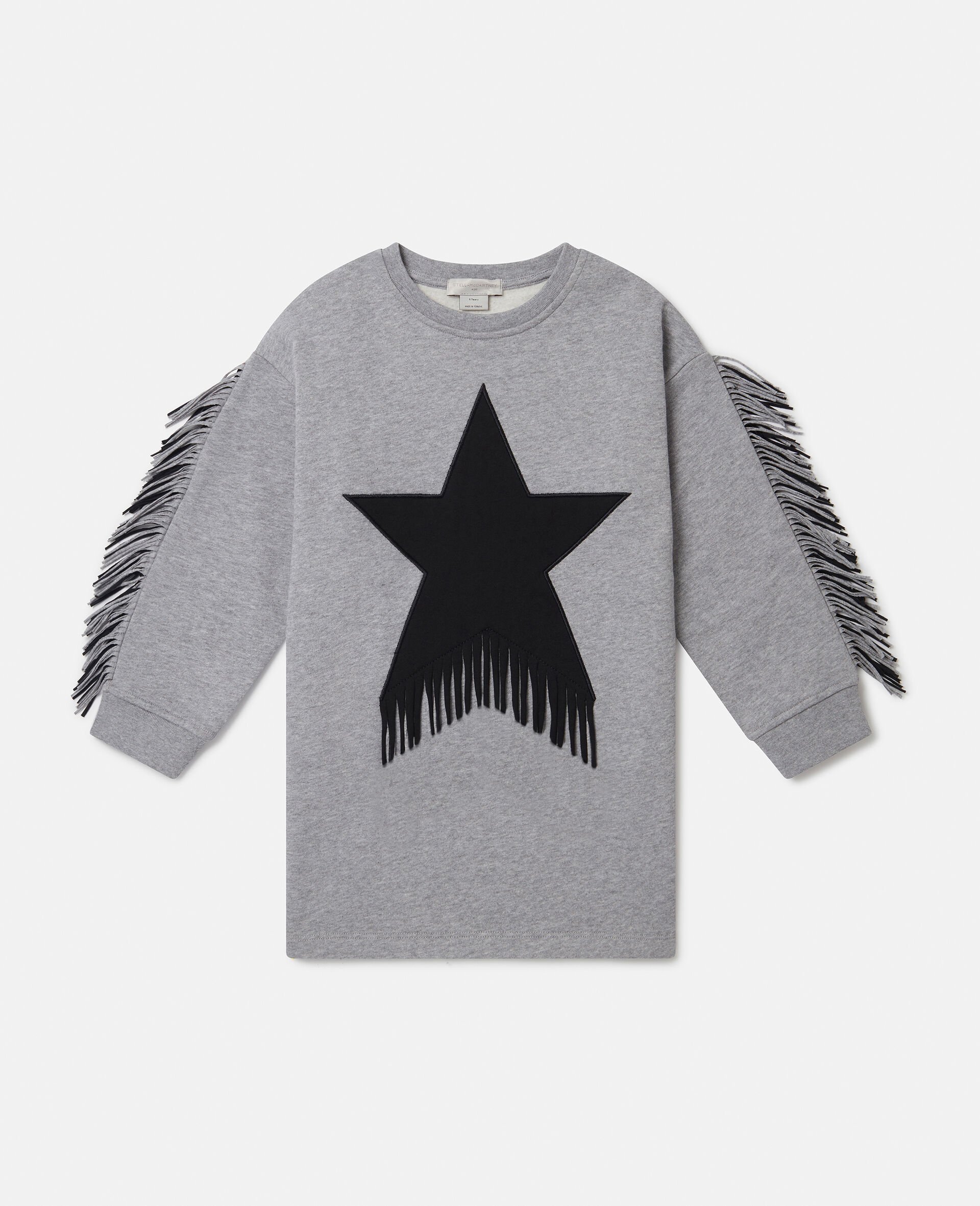 Star Graphic Fringed Dress-Grey-large image number 0