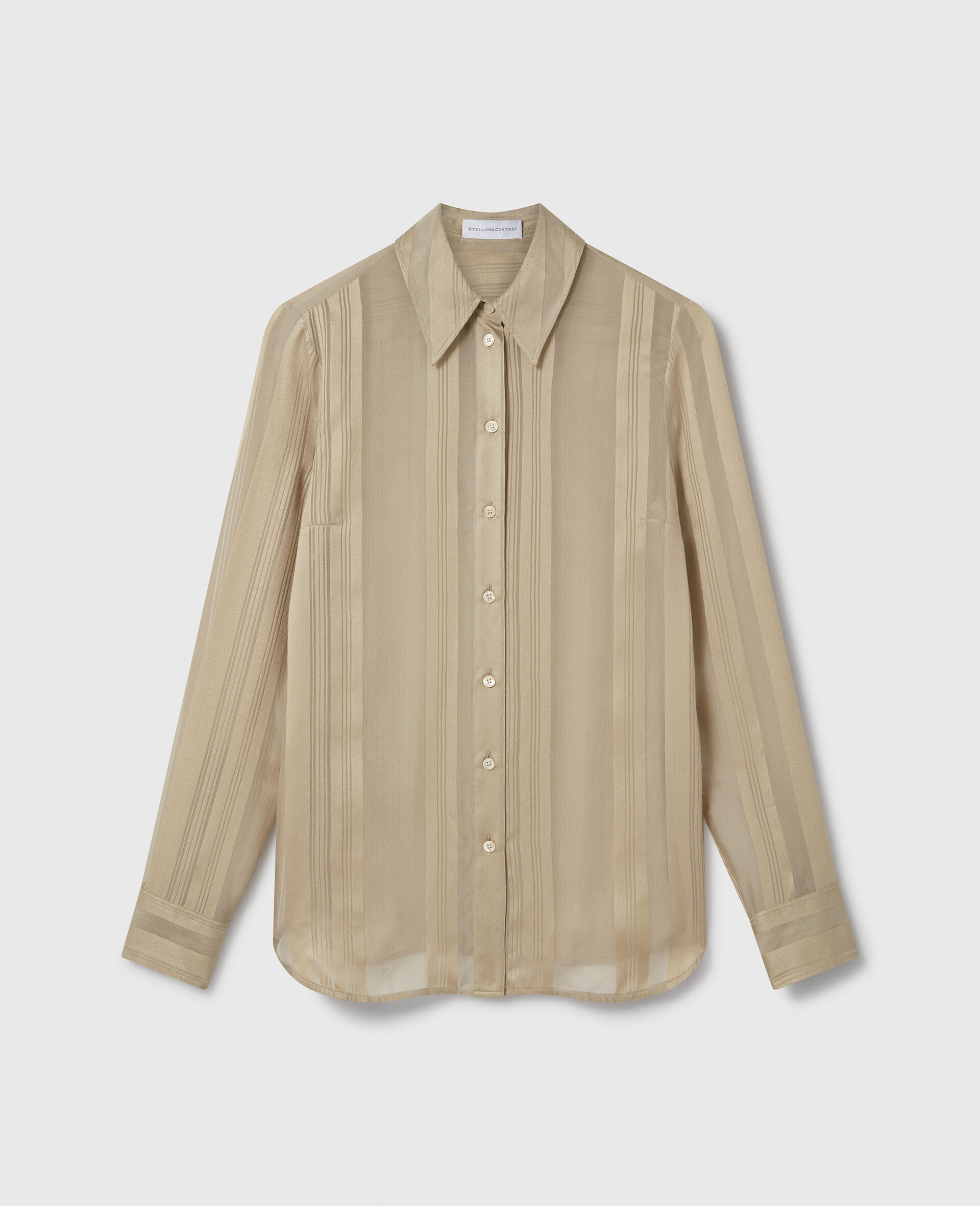 Sheer Striped Panelled Shirt-Beige-large image number 0