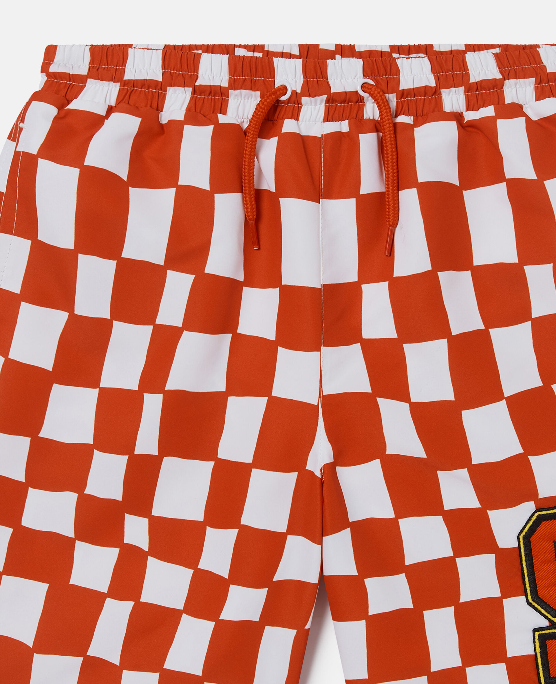 Brand Initial Check Swim Shorts-Red-large image number 1