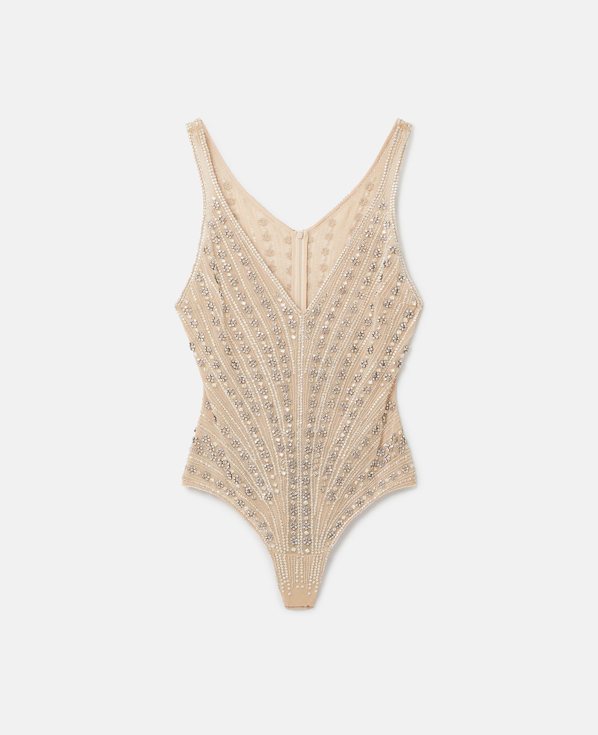 Glass Bead-Embellished Bodysuit-Beige-medium