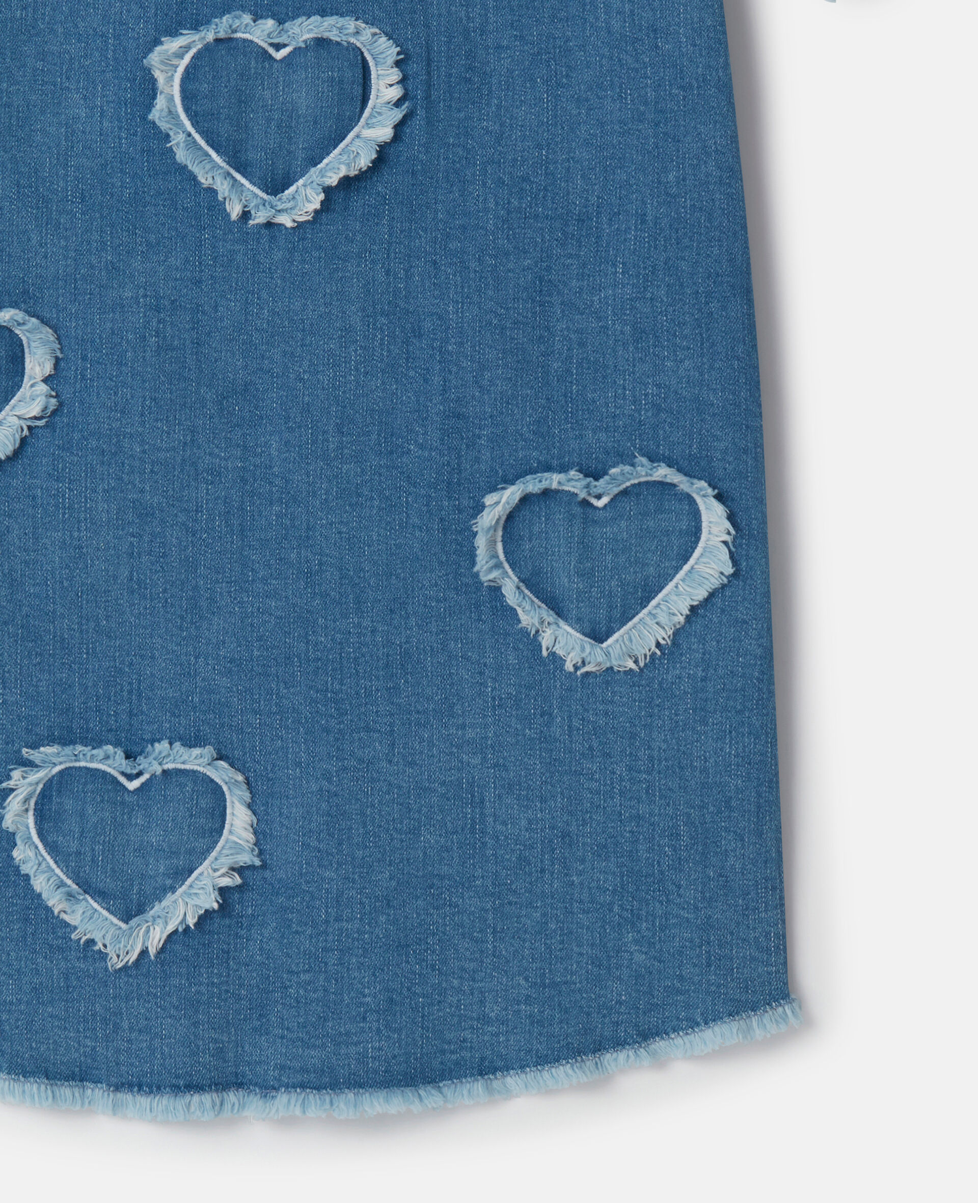 Fringed-Heart Patch Stretch-Denim Dress-Blue-large image number 1