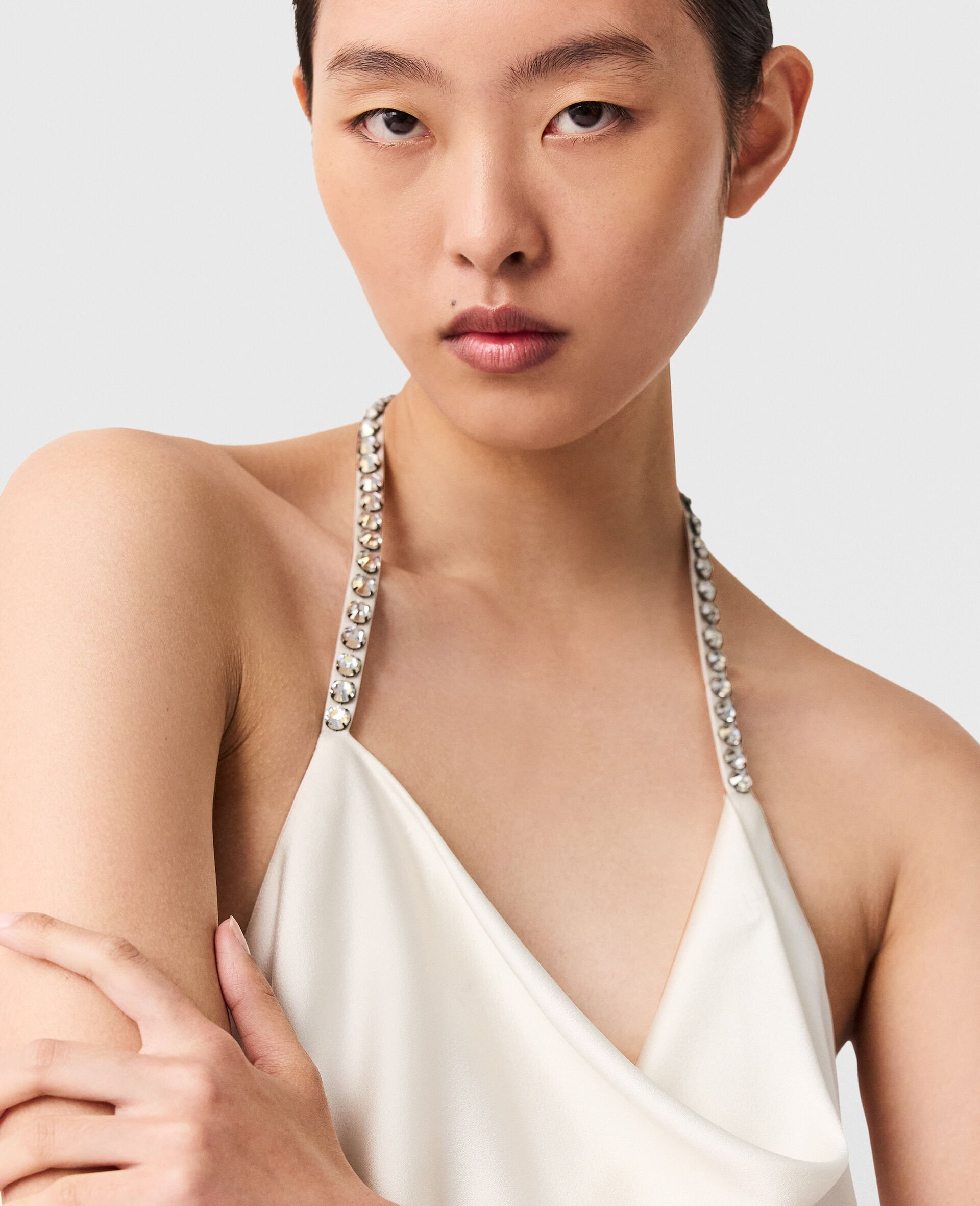 Falabella Chain Strap Satin Dress-Cream-large image number 3