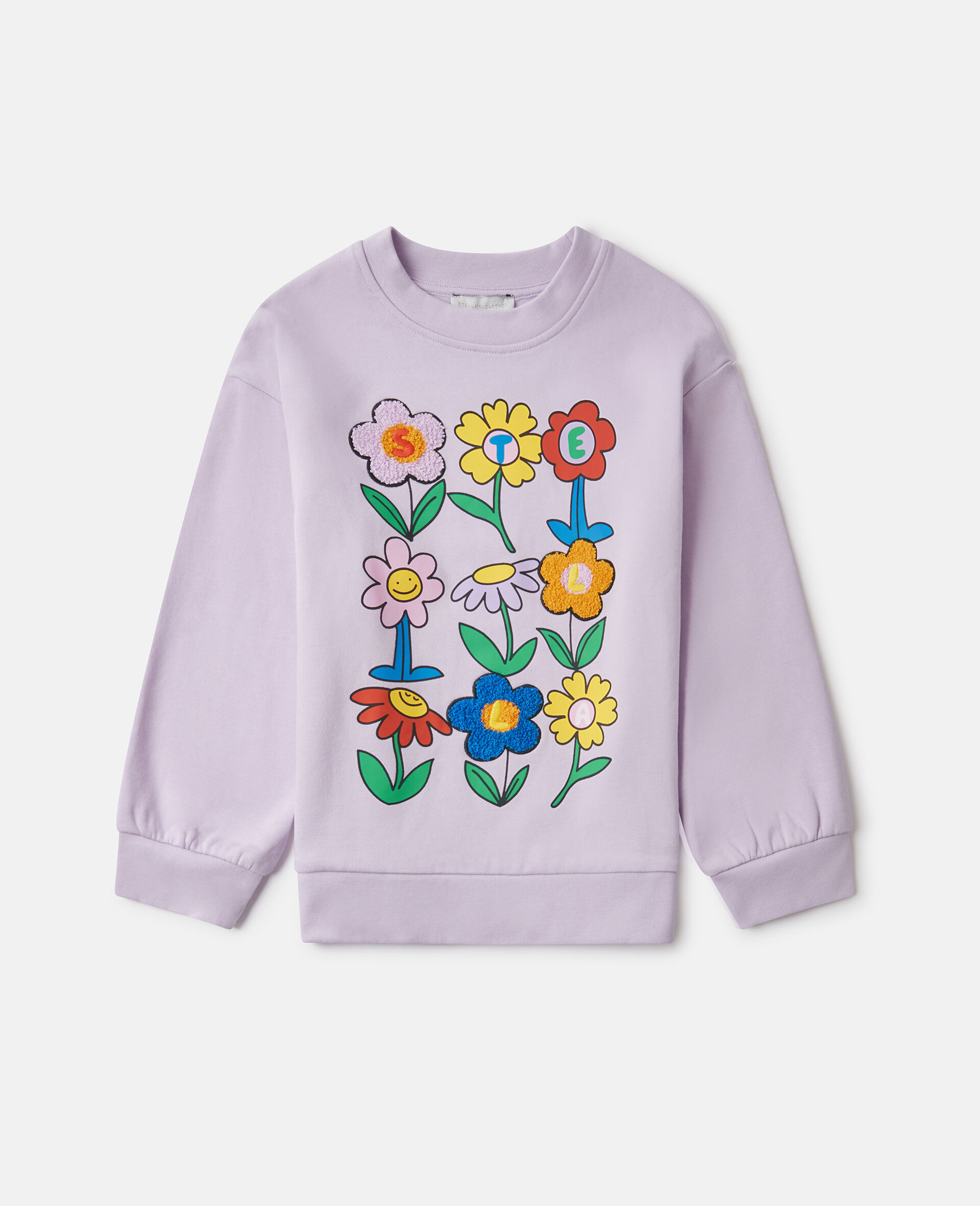 Flower Graphic Crewneck Sweatshirt-Purple-medium