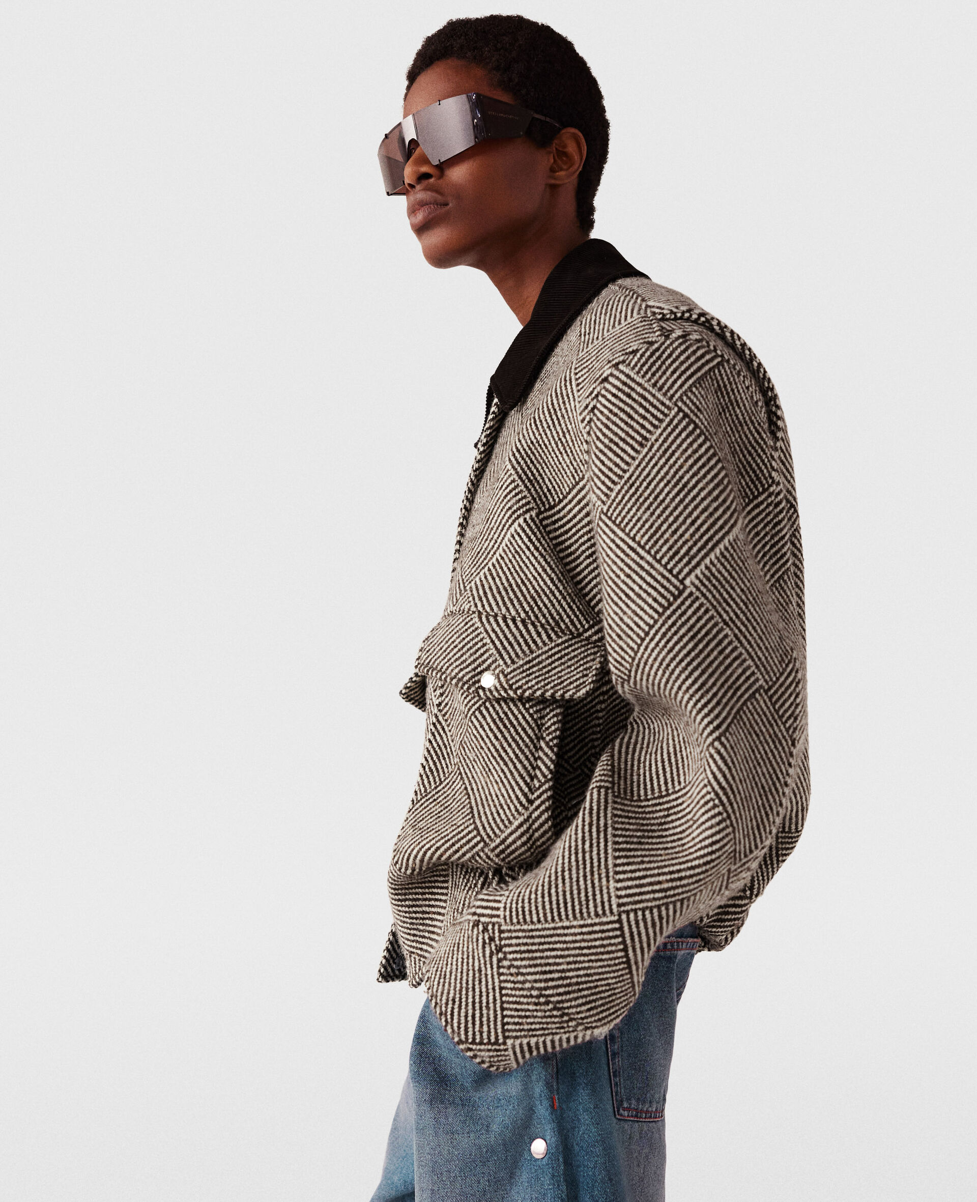 Oversized Tweed Bomber Jacket-Beige-large image number 2
