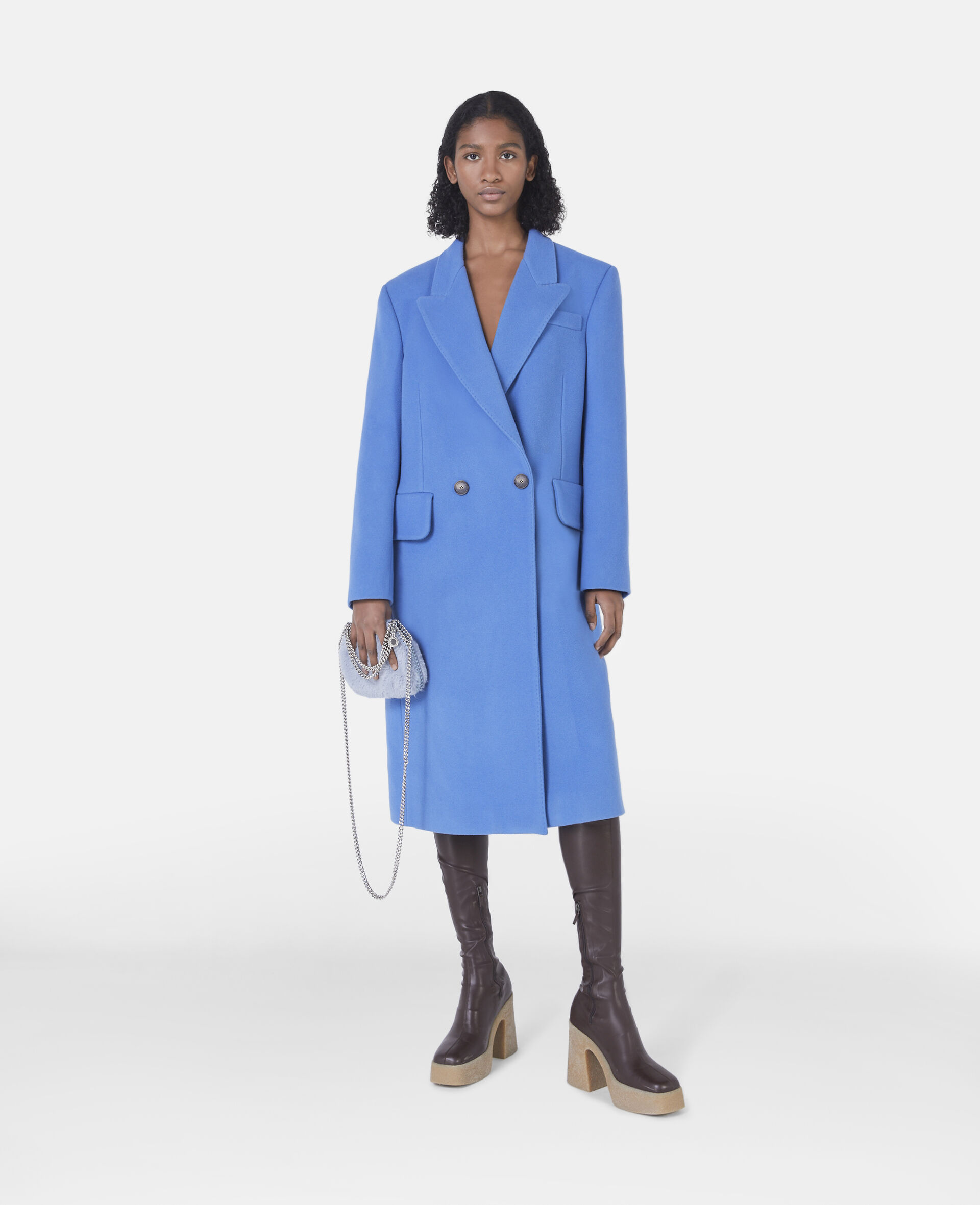 Long Double-Breasted Coat-Blue-model