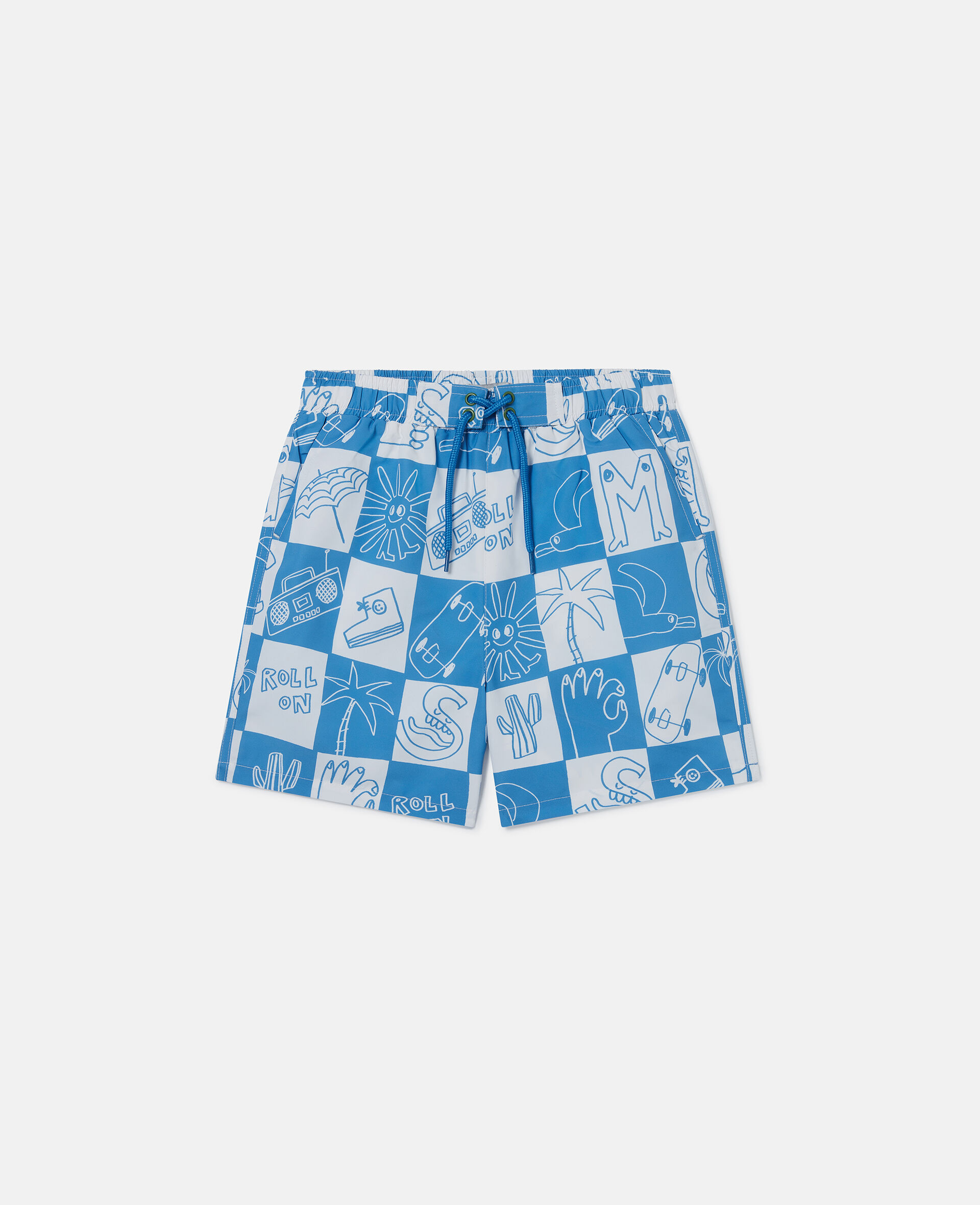 Brand Lettering Check Swim Shorts-Blue-medium