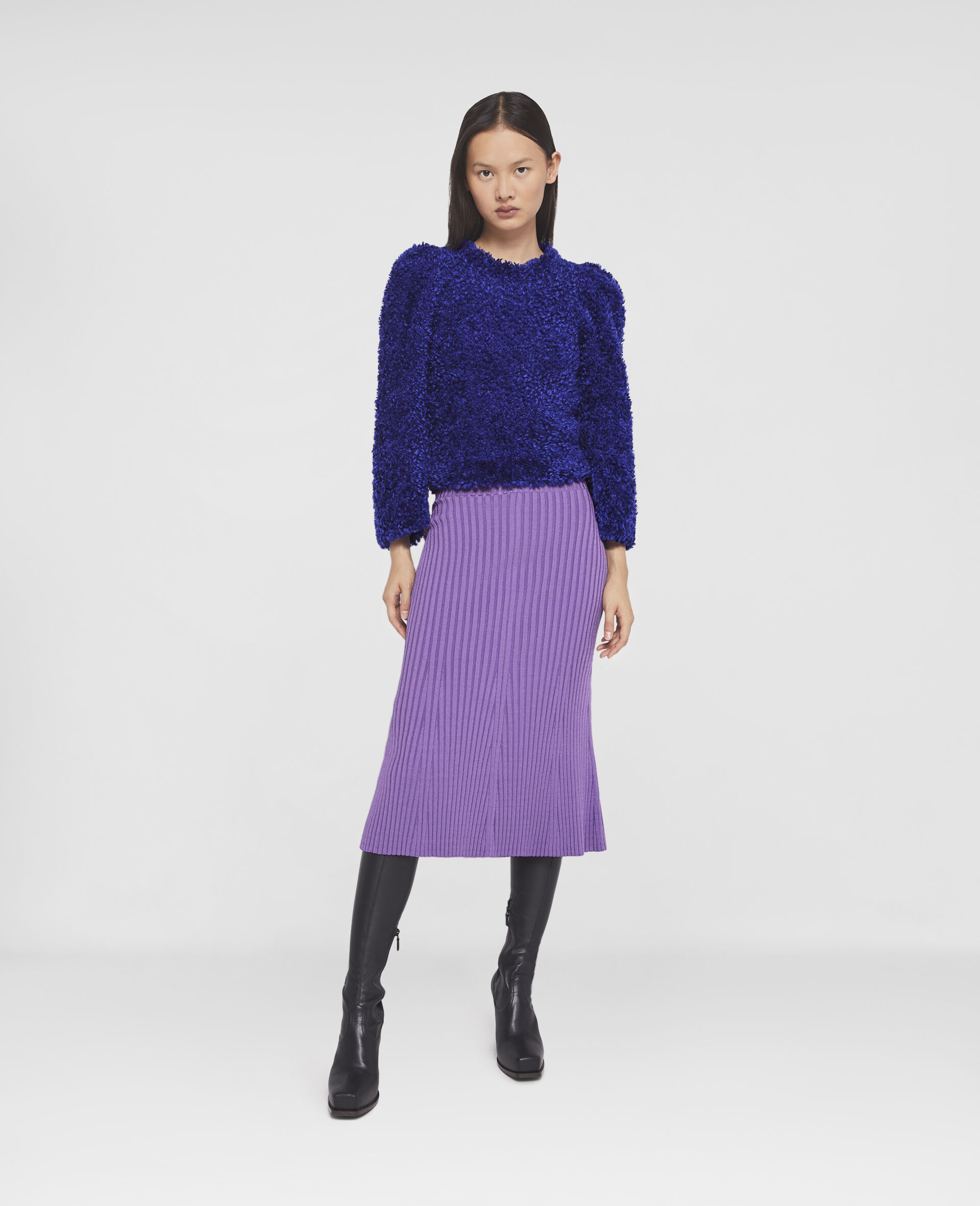 Shiny Rib Knit Skirt-Purple-large image number 1