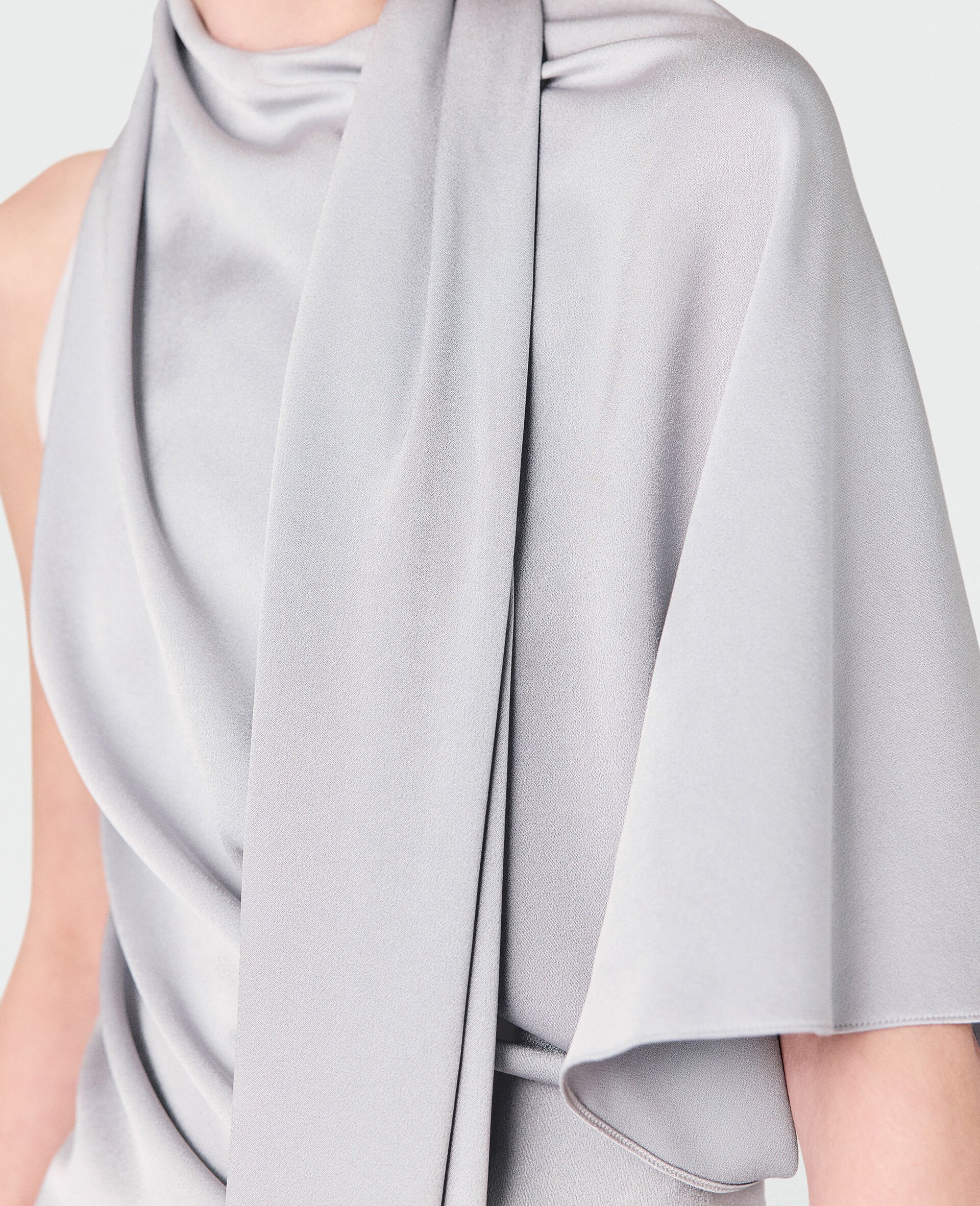 Tie Neck Asymmetric Top-Blue-large Tie Neck Asymmetric Top-Blue-large image number 3