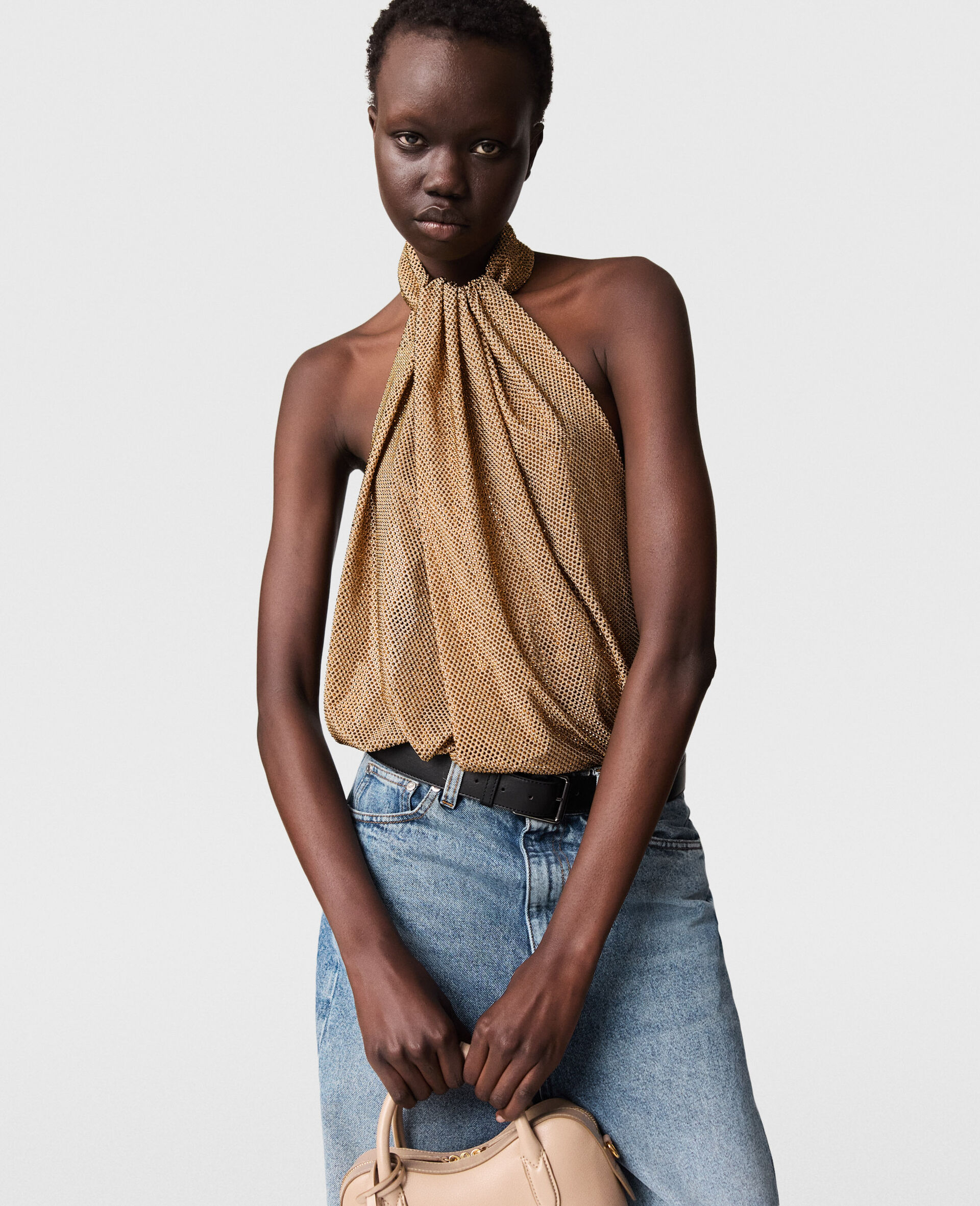 Strassbesetztes Top mit Neckholder-Einsatz-Gold-medium