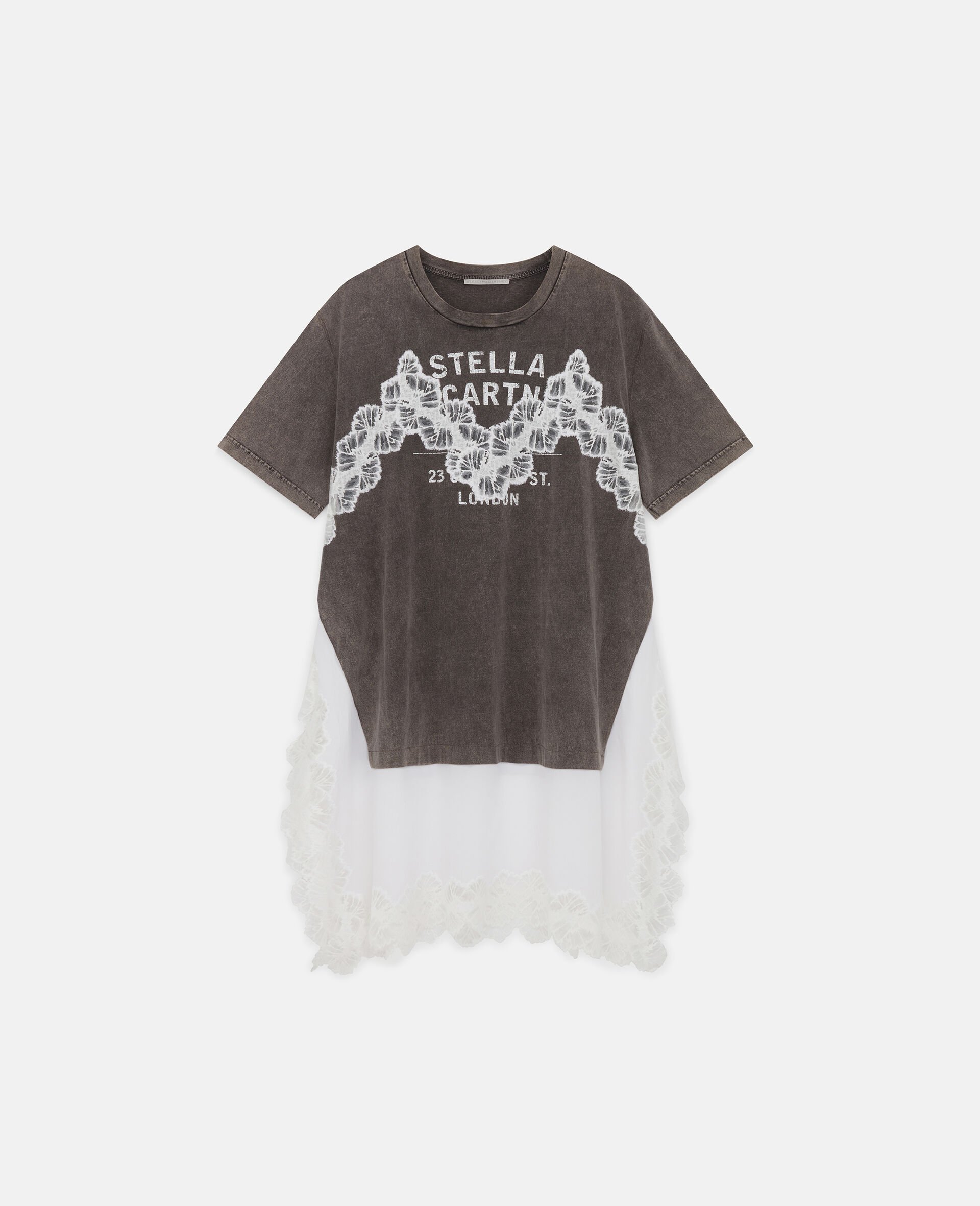 Lace Insert T-Shirt Midi Dress-Grey-large image number 0