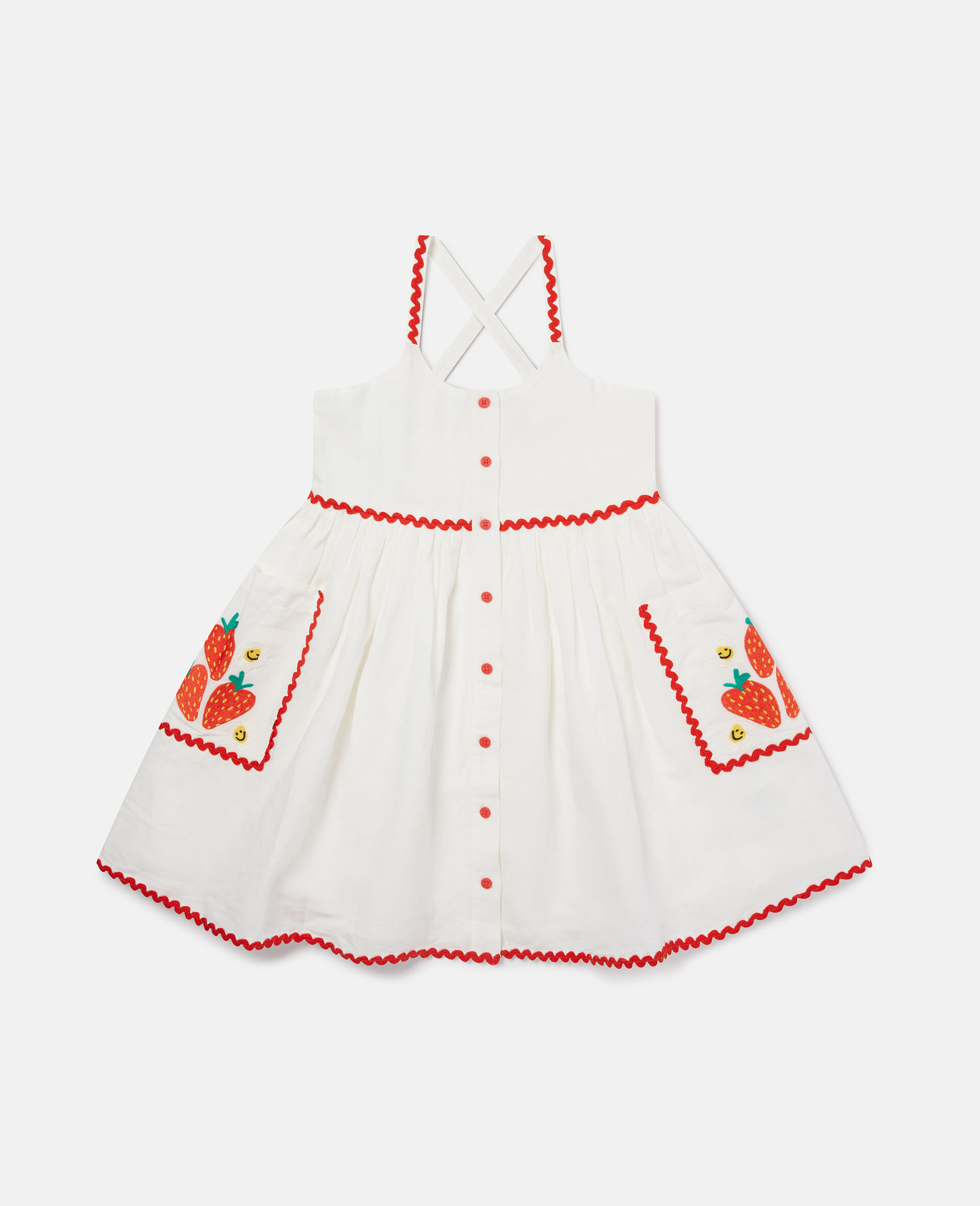 Strawberry Embroidered Sleeveless Dress-Cream-large image number 0