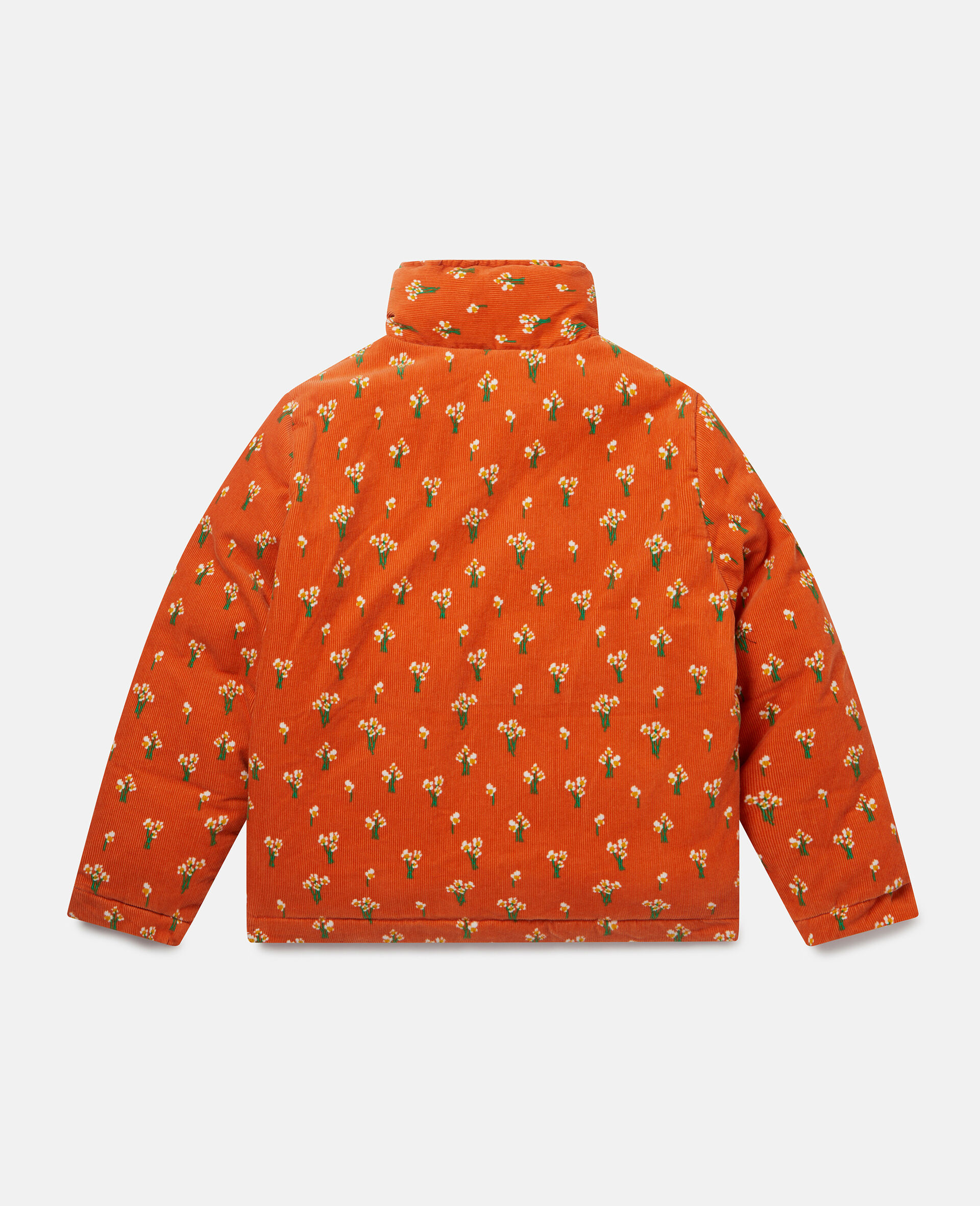Floral Bunch Print Corduroy Puffer Jacket-Orange-large image number 2