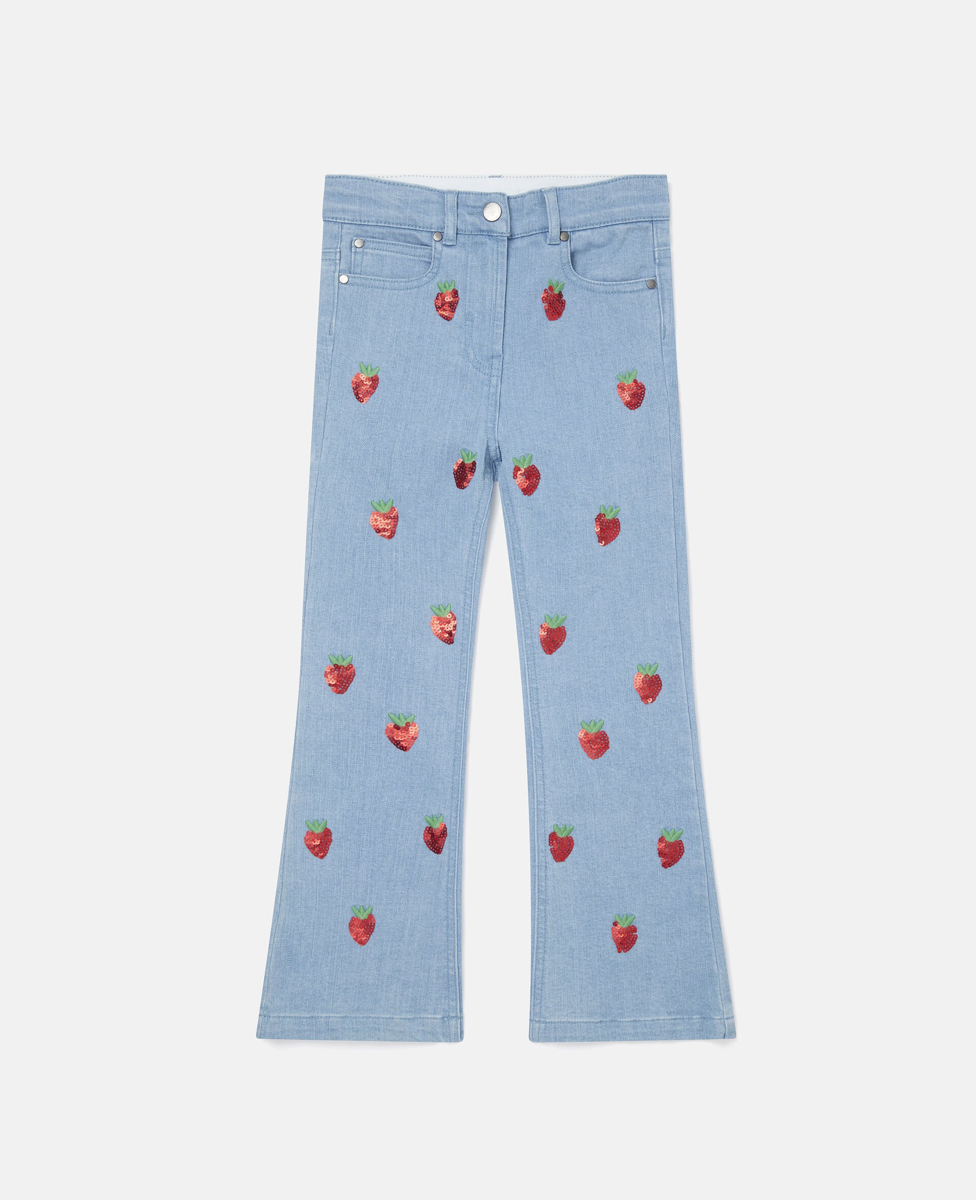 Strawberry Embroidered Denim Trousers-Blue-large