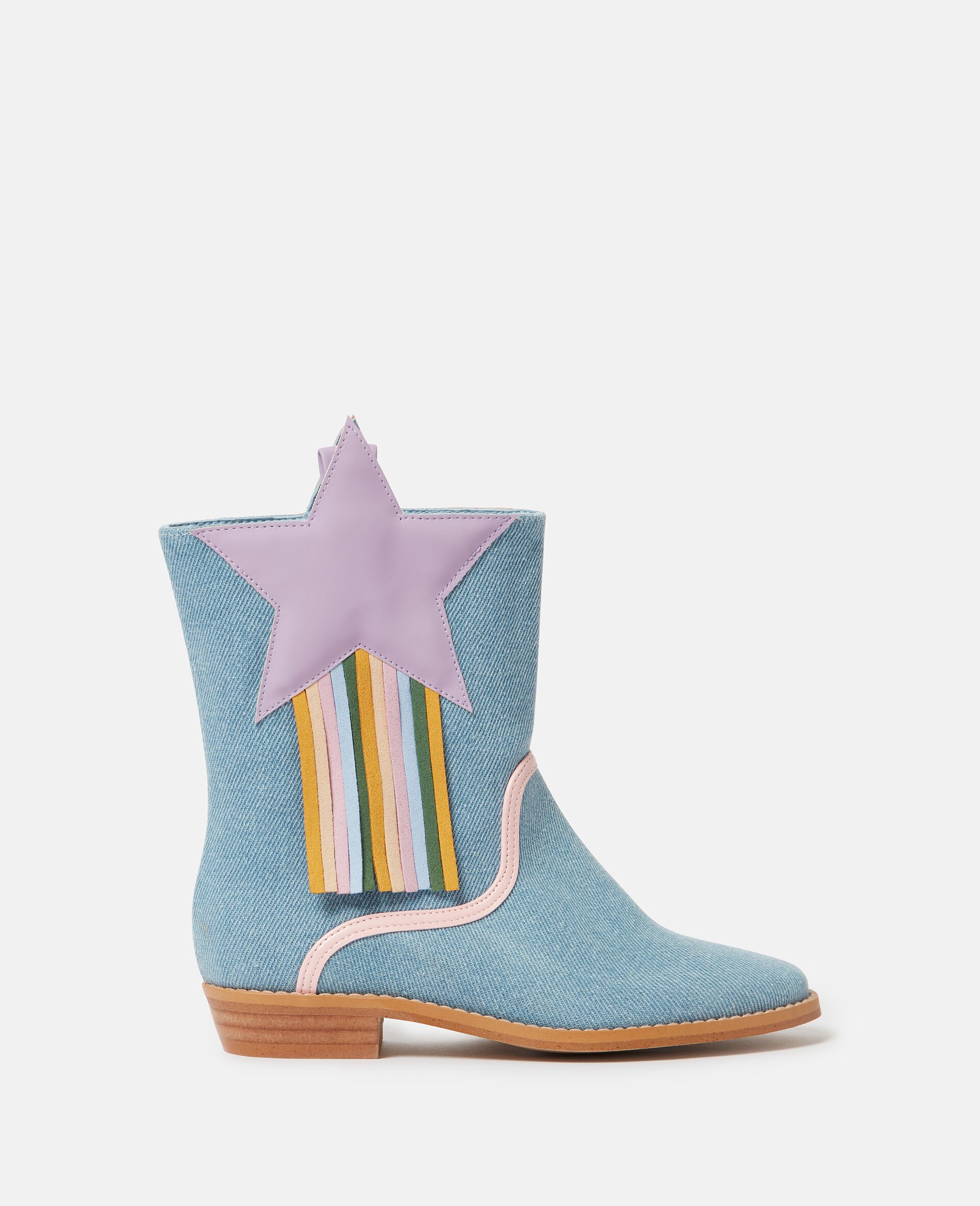Star Detail Denim Western Boots-Blue-medium