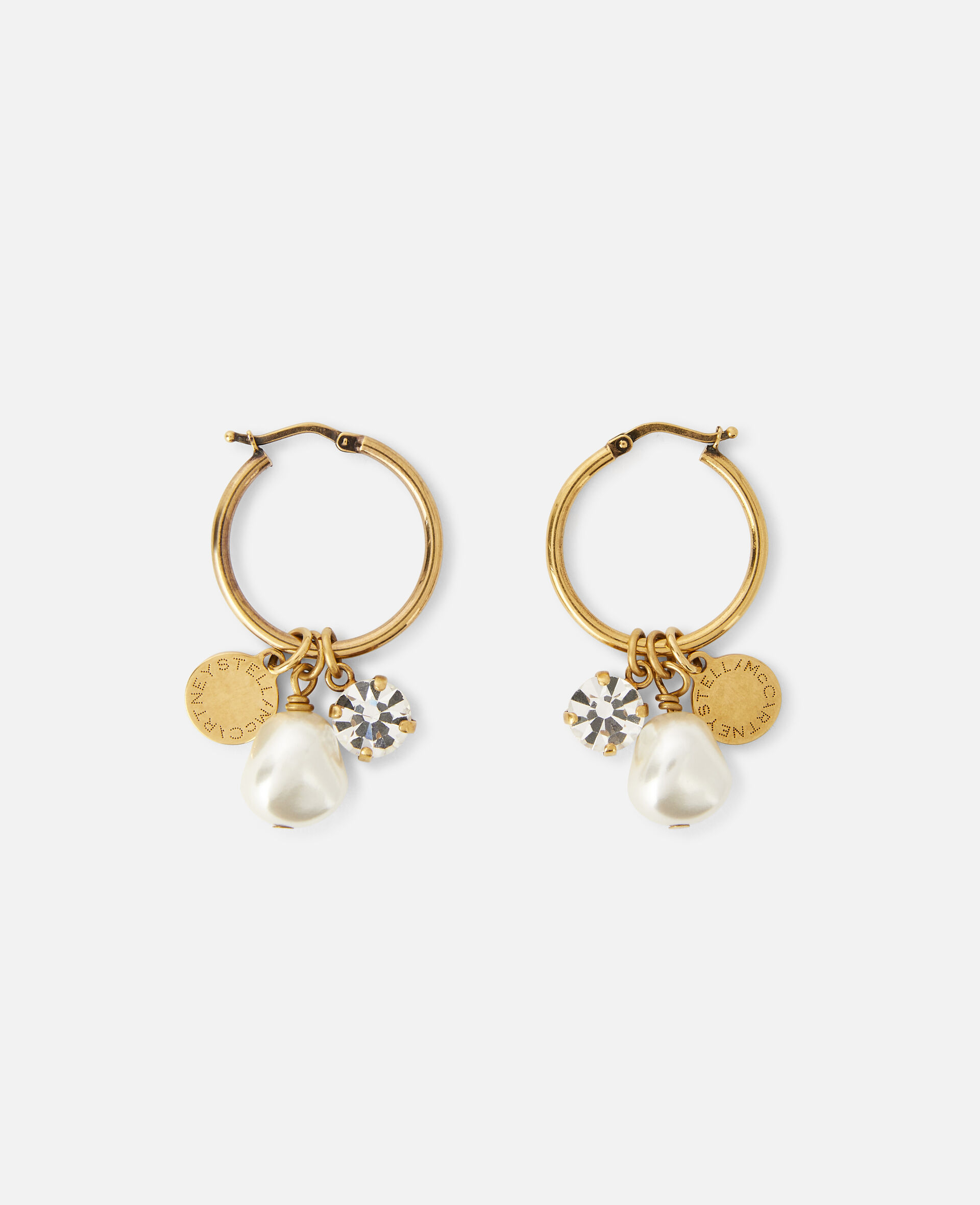 Brass, Pearl & Crystal Earrings-Yellow-large image number 0
