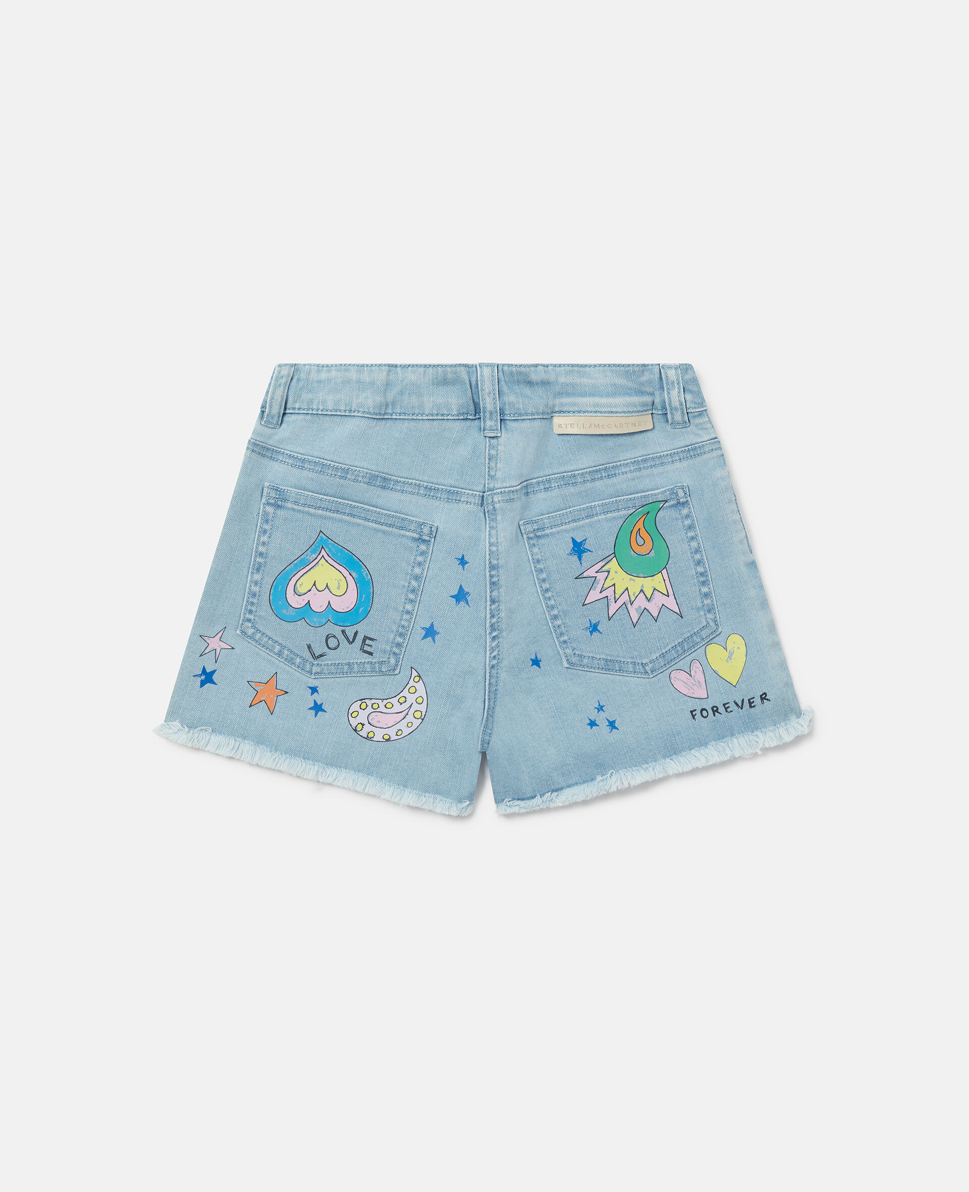 Doodle Print Denim Shorts-Blue-large image number 2