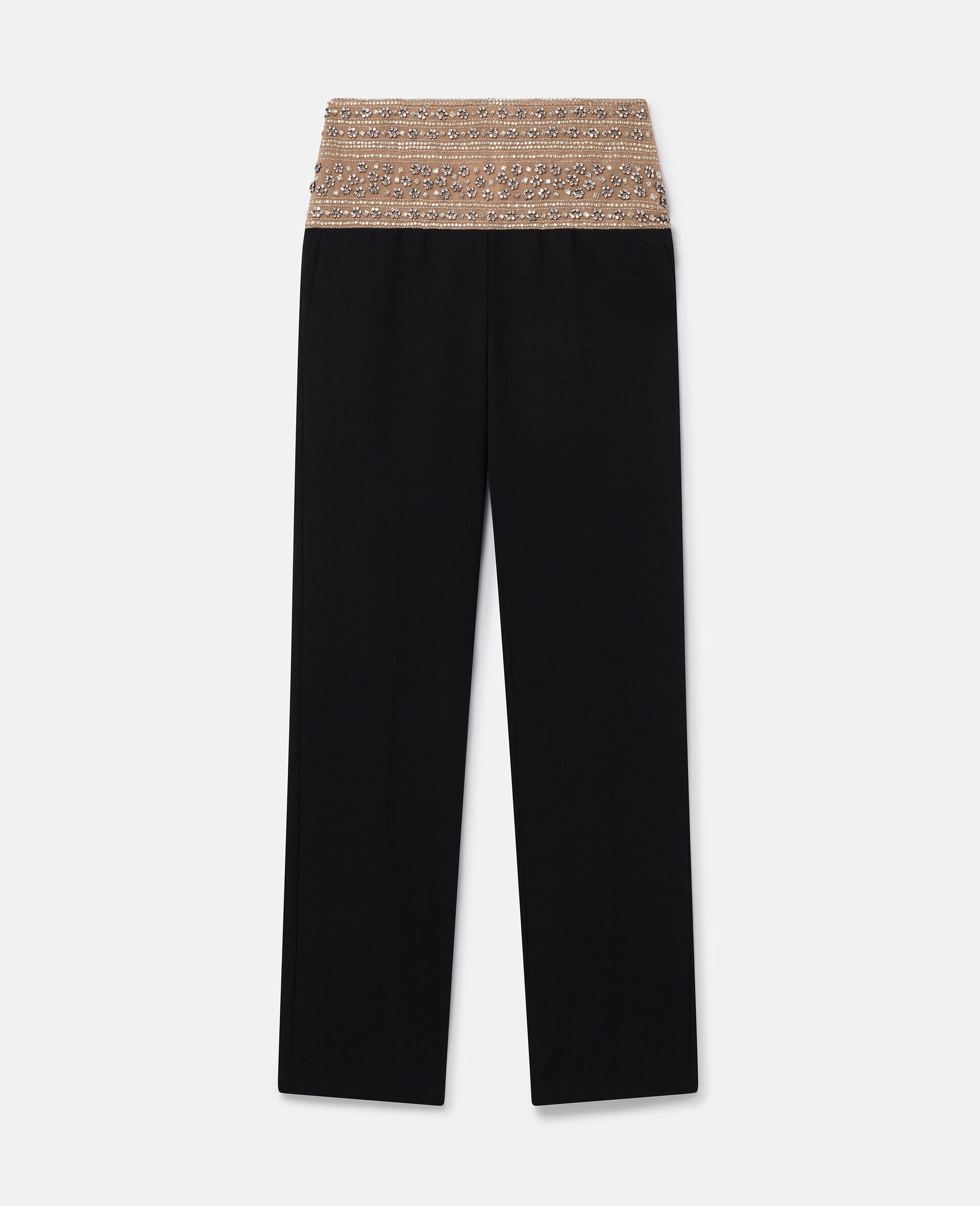 Pantaloni in lana decorati con cristalli-Nero-medium