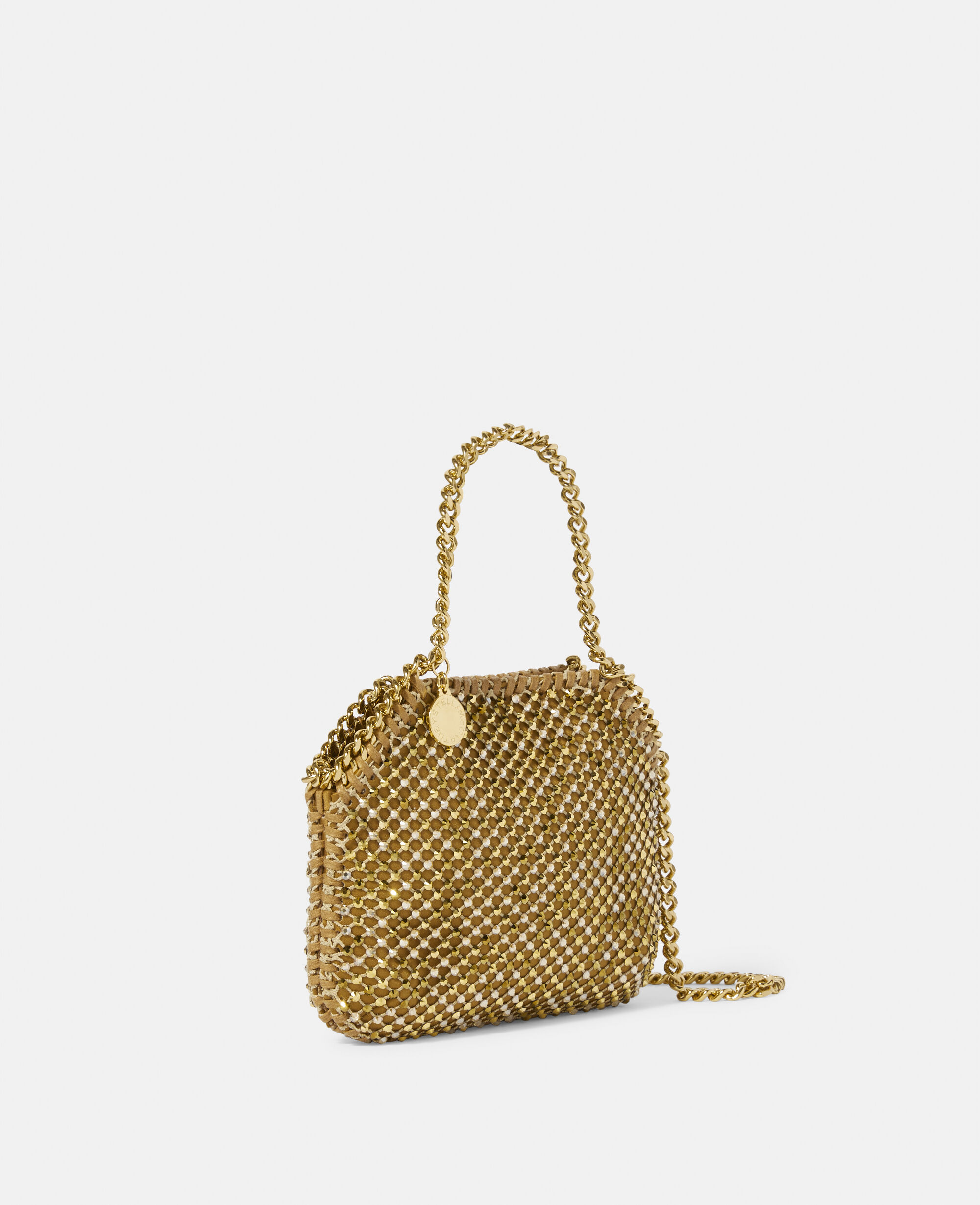 Women Gold Falabella Crystal Mesh Mini Tote Bag Stella McCartney GB