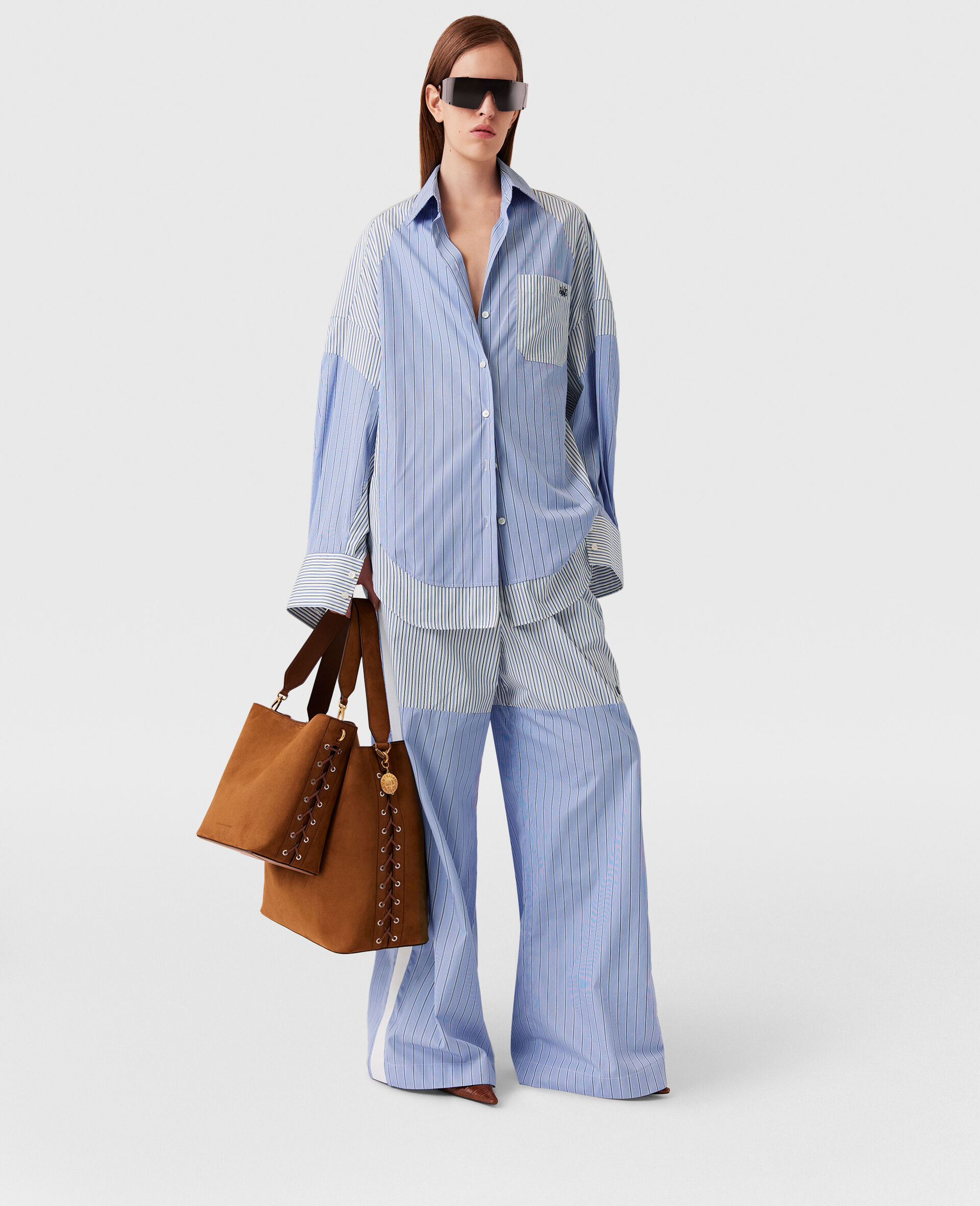 Striped Boyfriend Pants-Blue-model