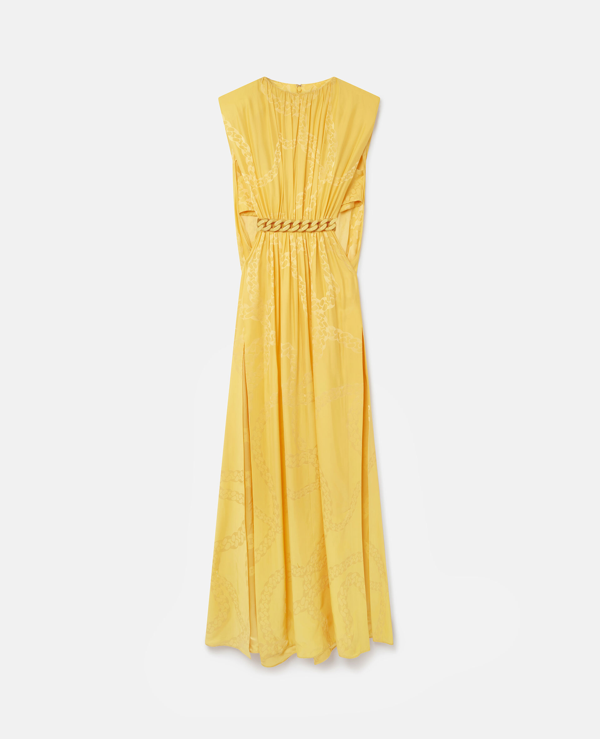 Falabella Chain Pleat Front Double Satin Maxi Dress-Yellow-large image number 0