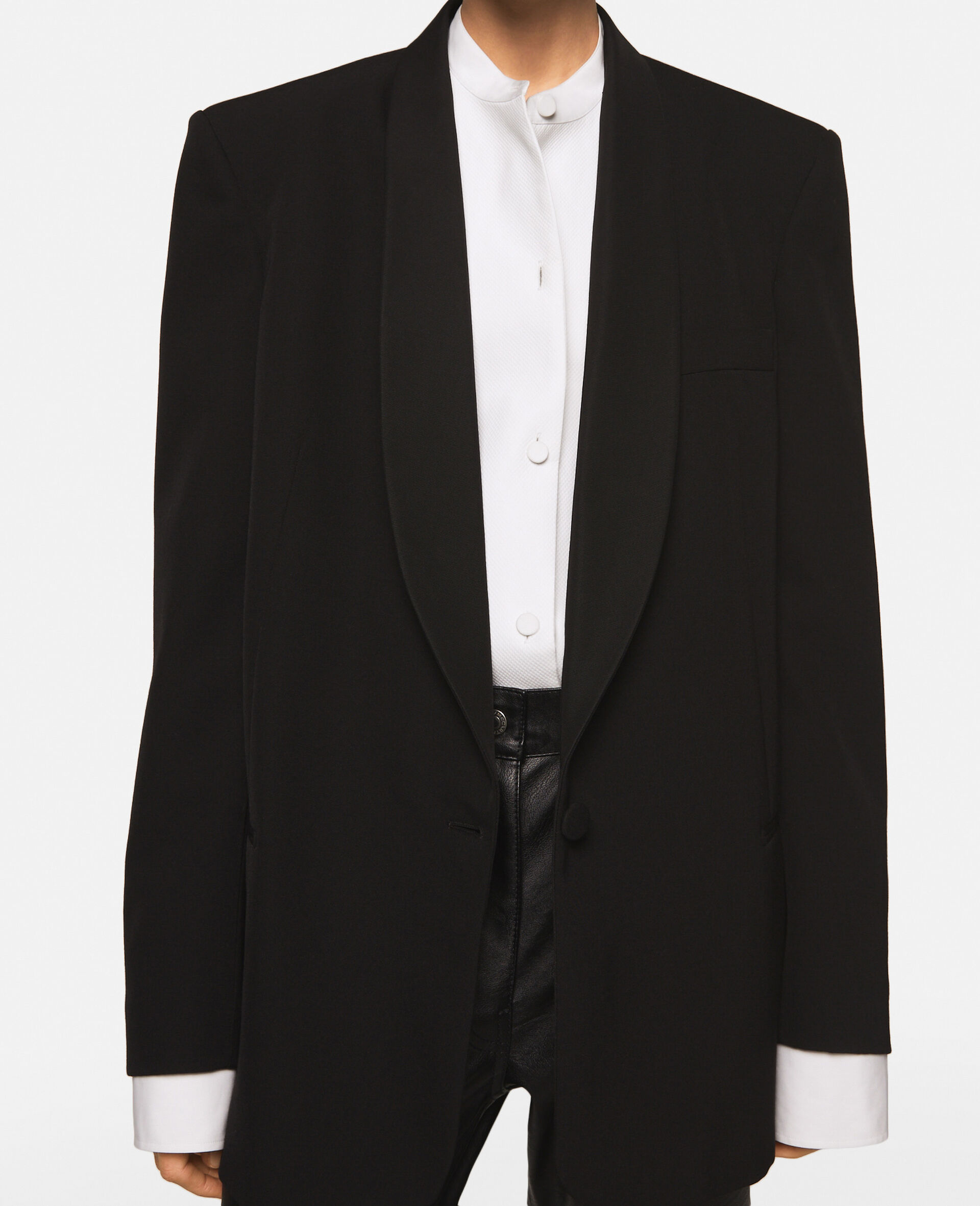 Wool Blazer with Shawl Lapels-Black-large image number 4
