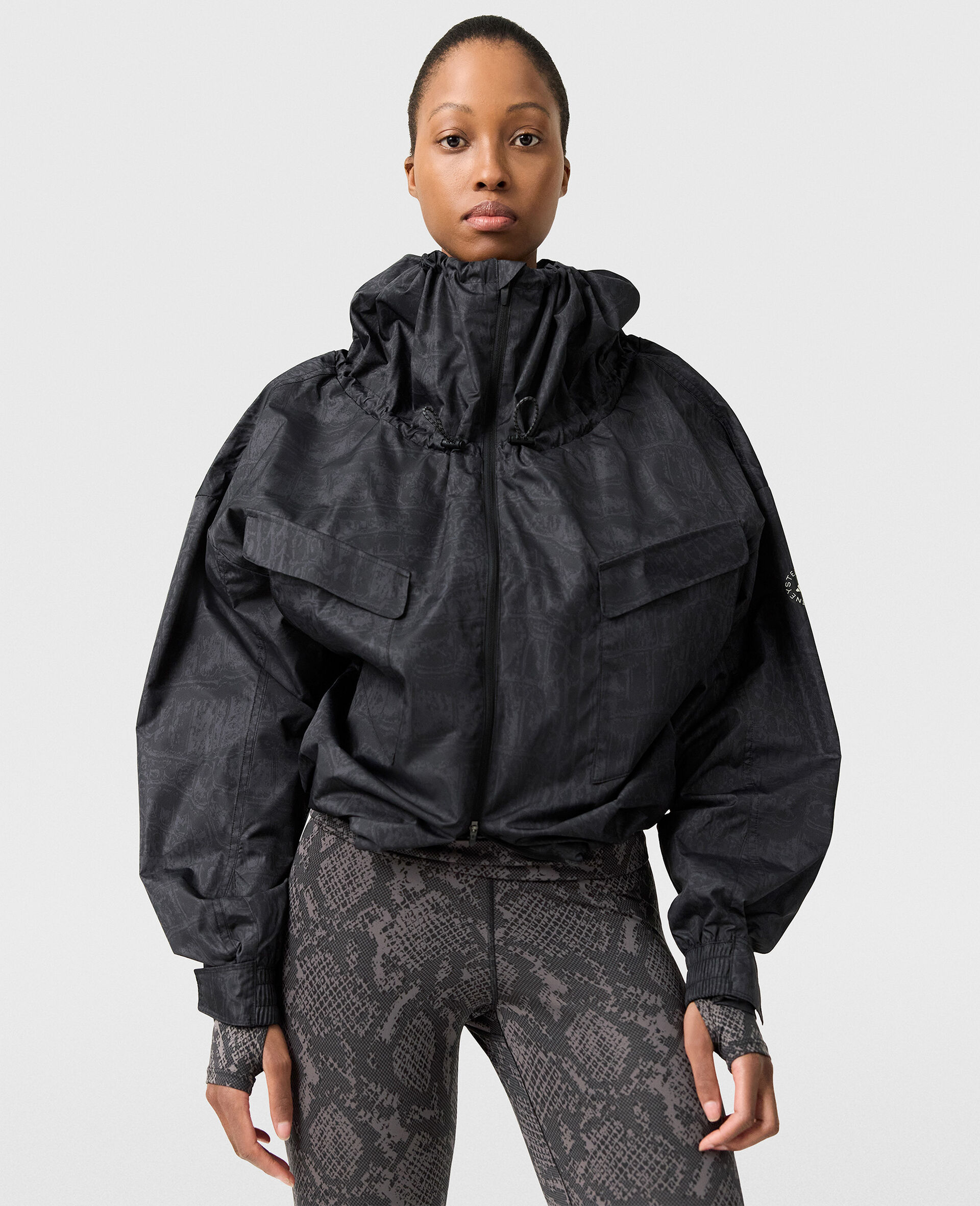 High-Neck Hooded Jacket-Black-model