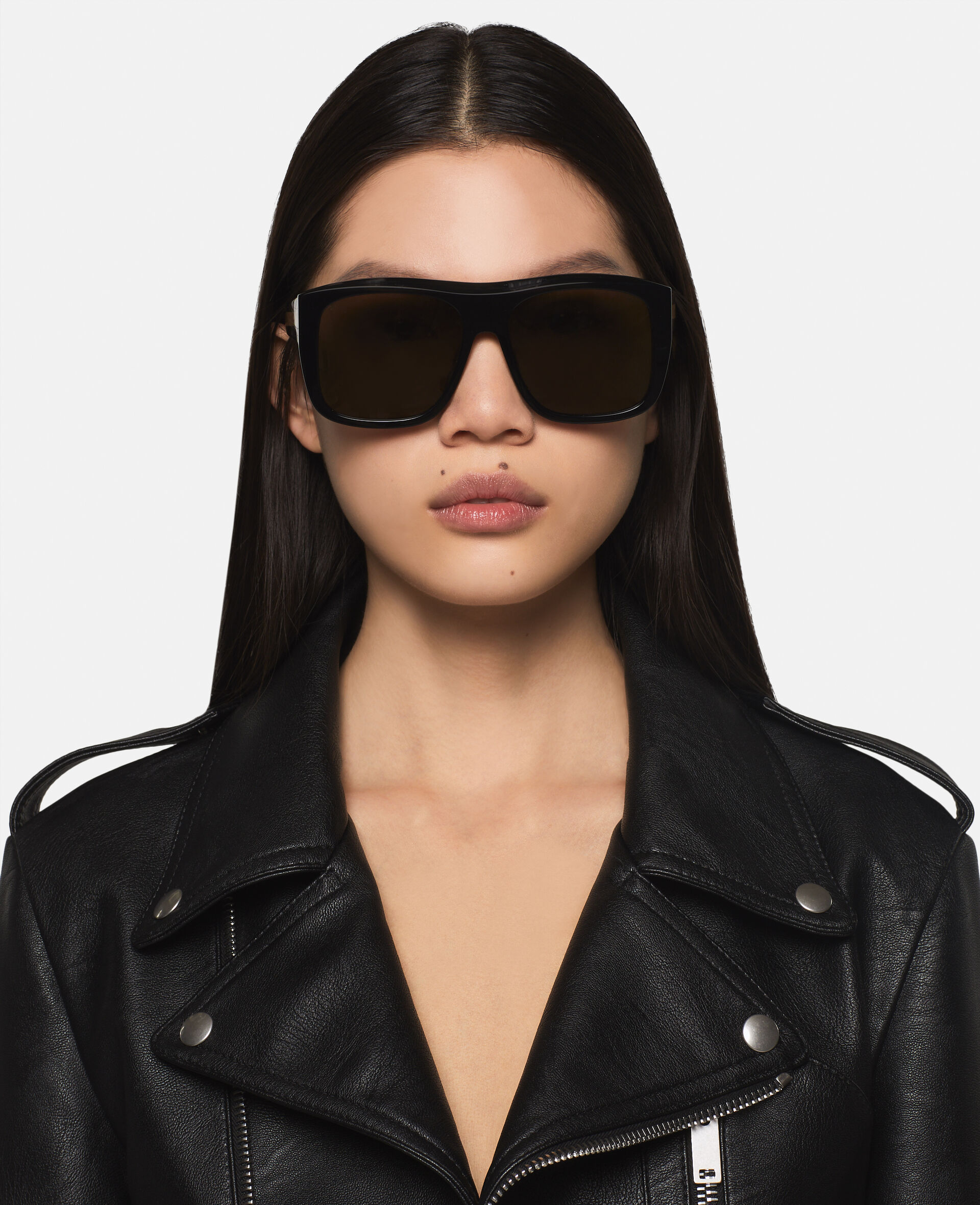 Straight-Edge Square Sunglasses-Black-model