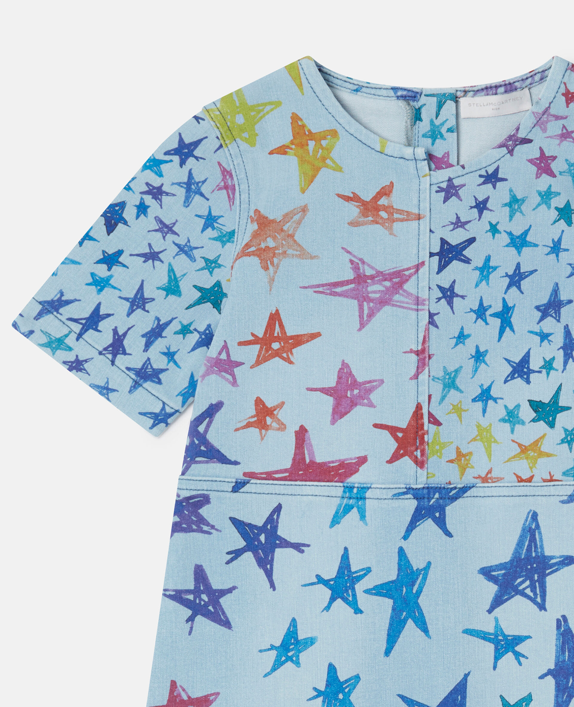 Scribbled Star Print Denim Dress-Multicolour-large Scribbled Star Print Denim Dress-Multicolour-large image number 1