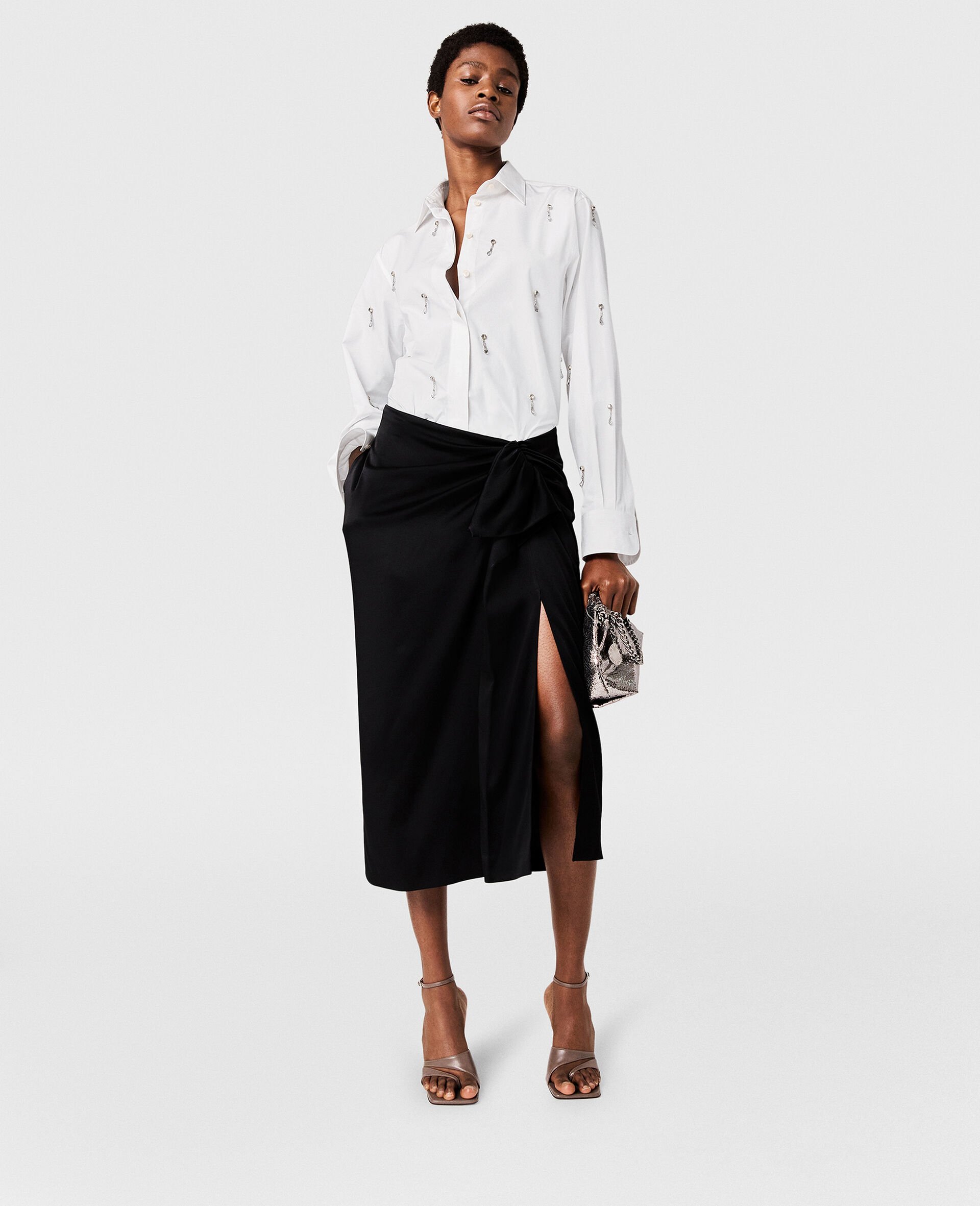 Knotted Asymmetric Midi Skirt-Black-model