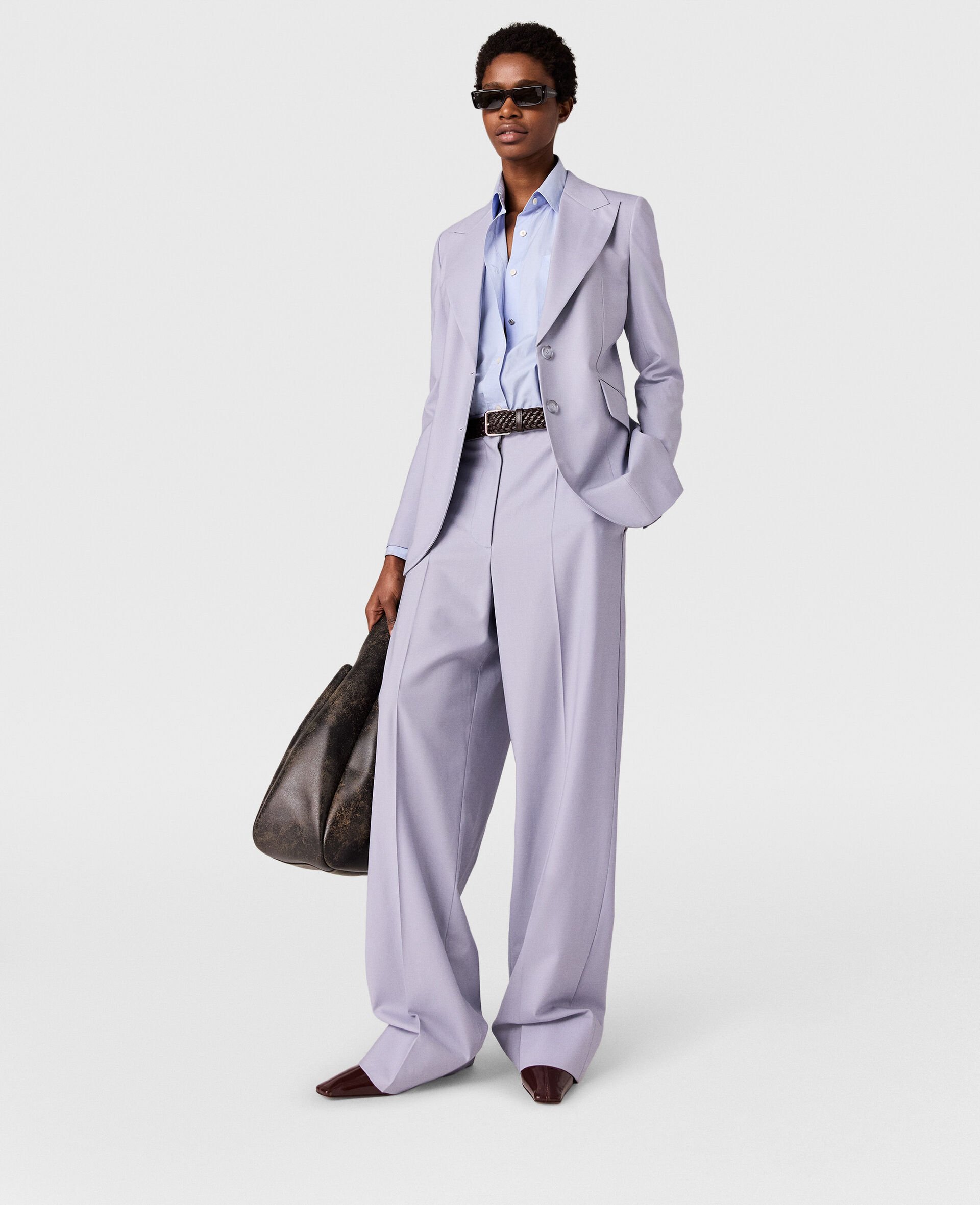 Single-Breasted Peak-Lapel Blazer-Blue-model