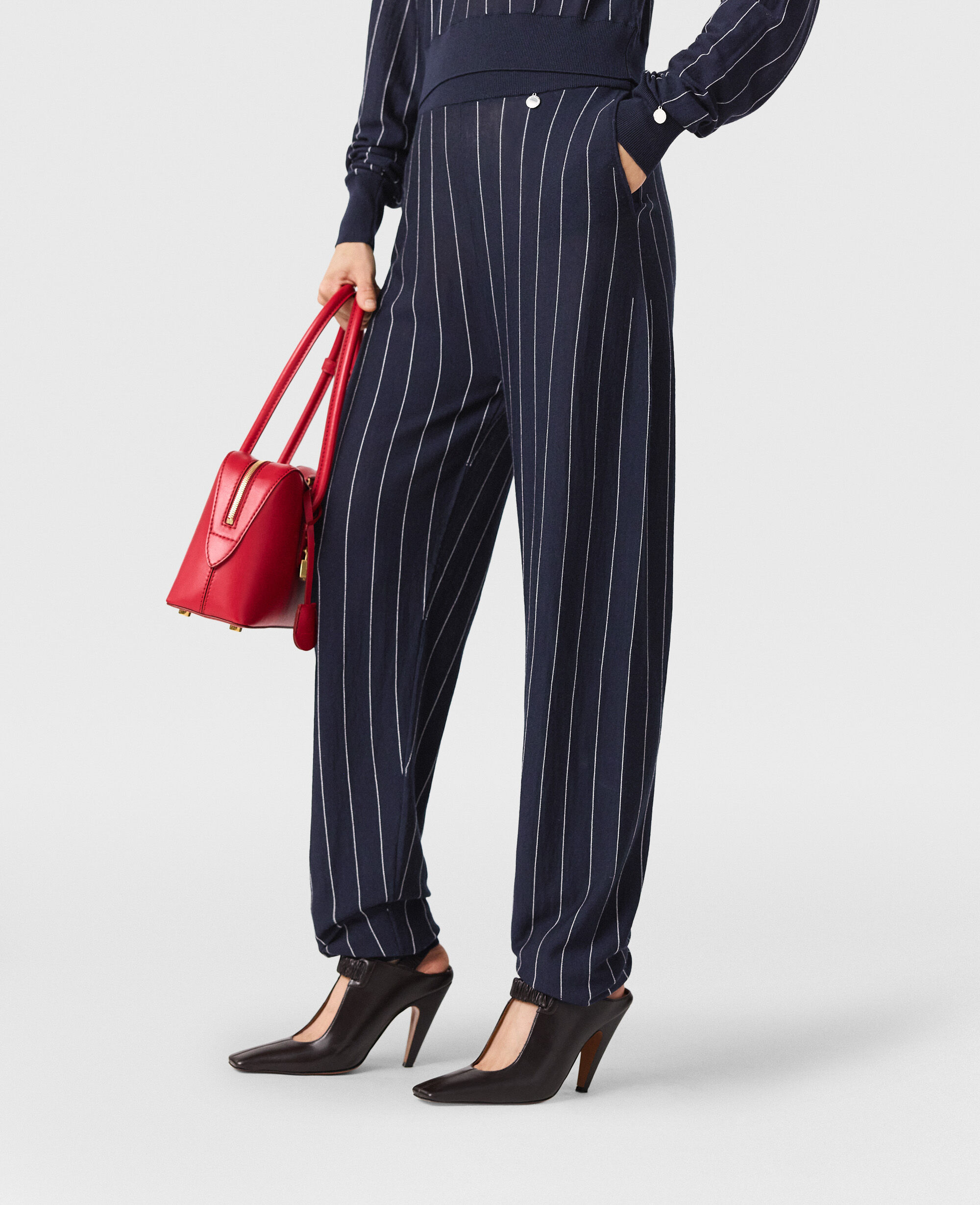 【STELLA MCCARTNEY】 ウエストバンド ピンストライプ ジョガー Women ネイビー エラスティック ウエストバンド ピンストライプ