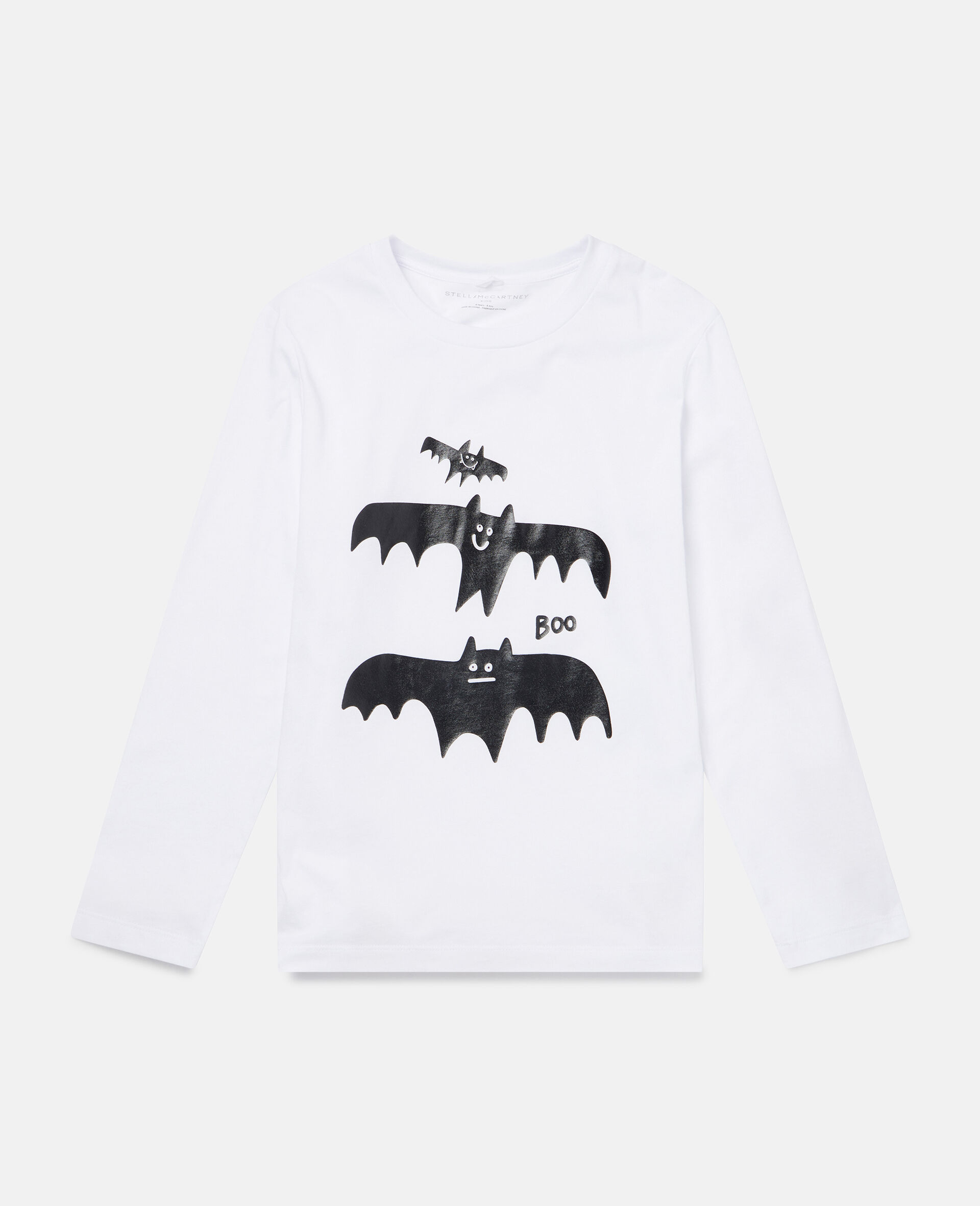 Halloween Bat Print Cotton T‐Shirt-White-large