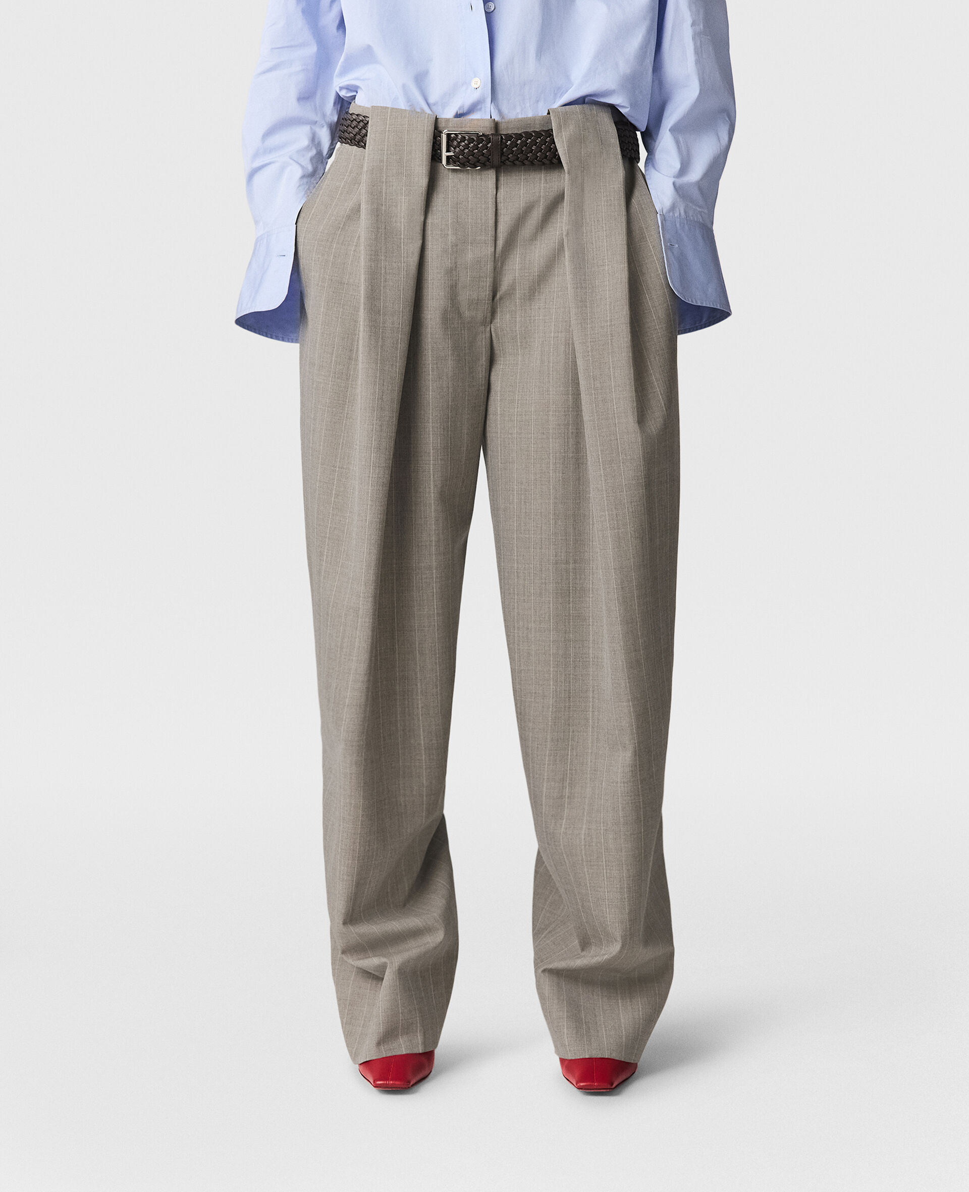 Slouchy Panelled Pinstripe Trousers-Grey-large image number 5