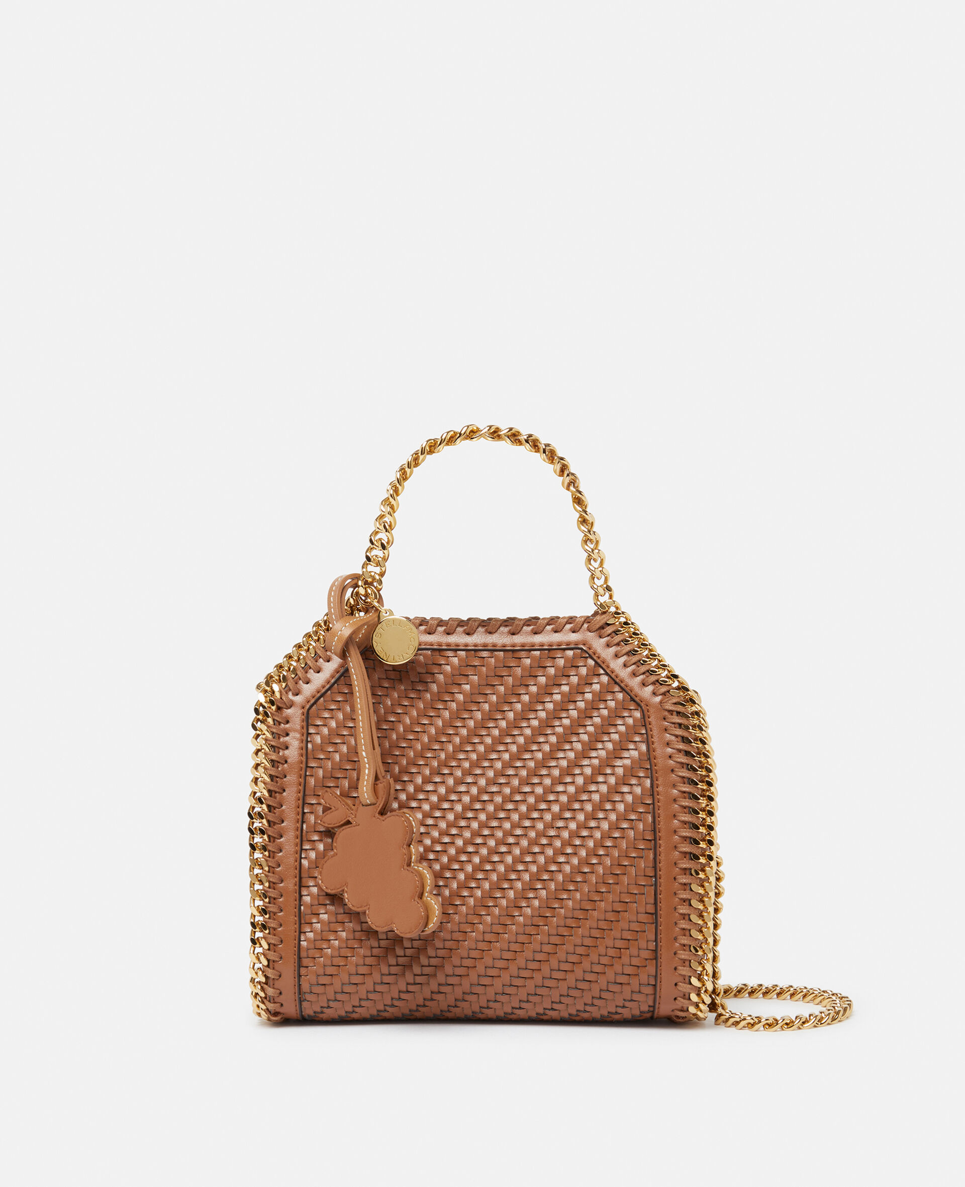 Women Tan brown Falabella Woven Tiny Tote Bag | Stella McCartney US