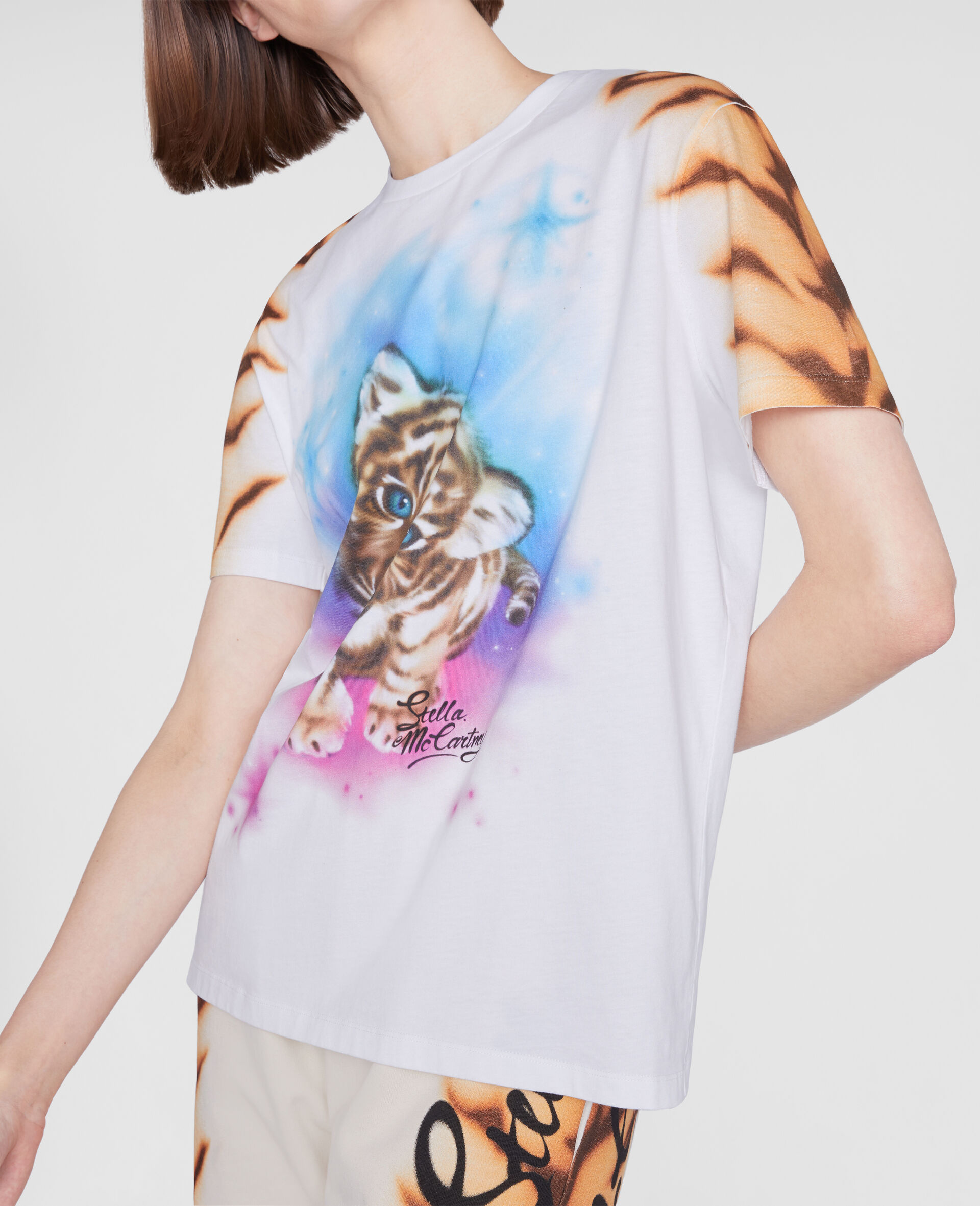 Tiger Print Cotton T-Shirt-White-large image number 2