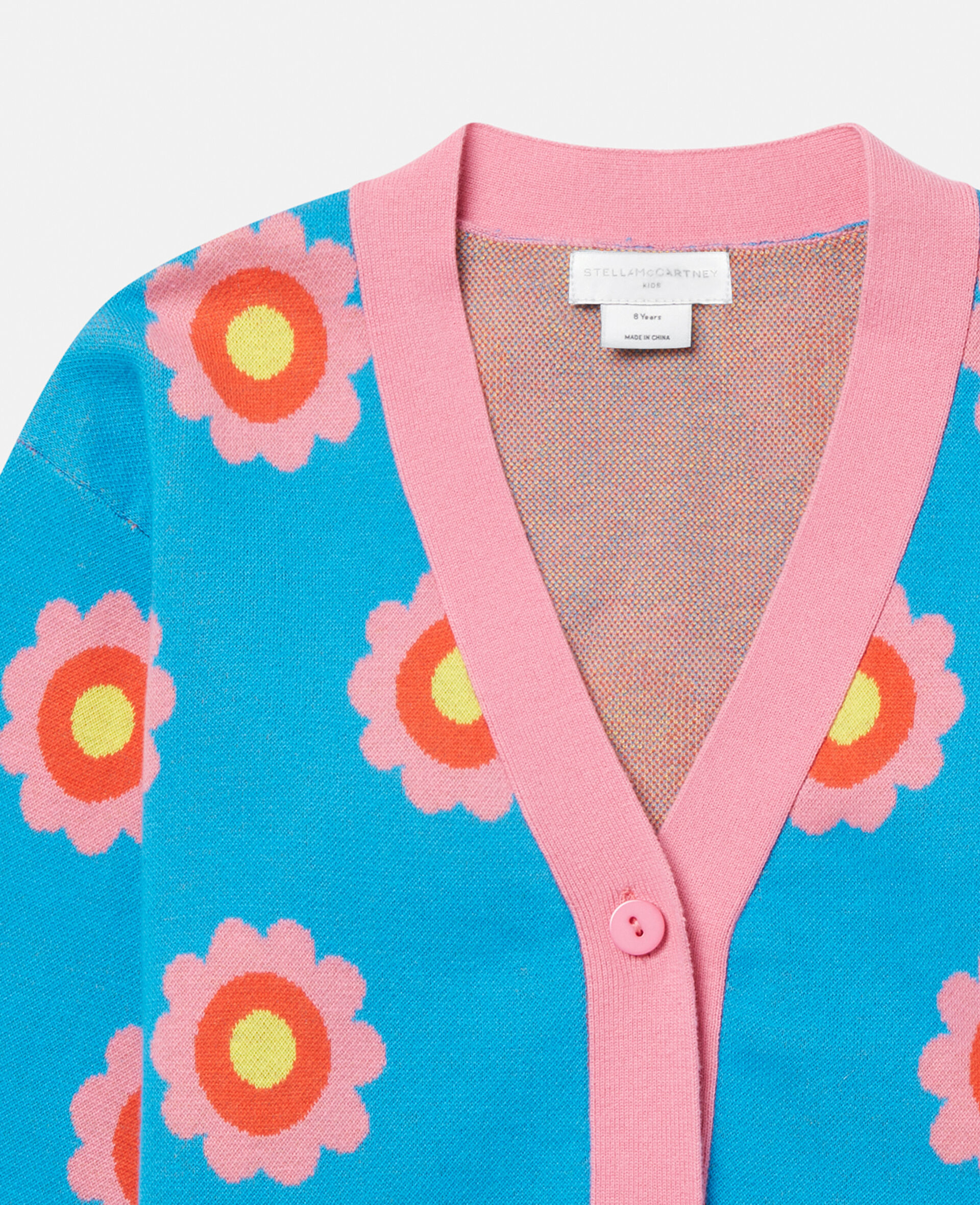 Graphic Flower Intarsia Knit Cardigan-Multicolour-large image number 1