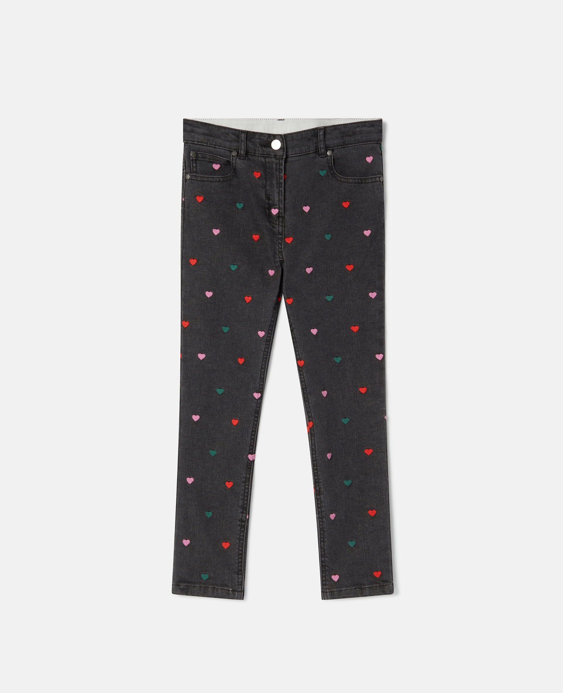 Jean skinny avec broderie coeur-Noir-model Jean skinny avec broderie coeur-Noir-model