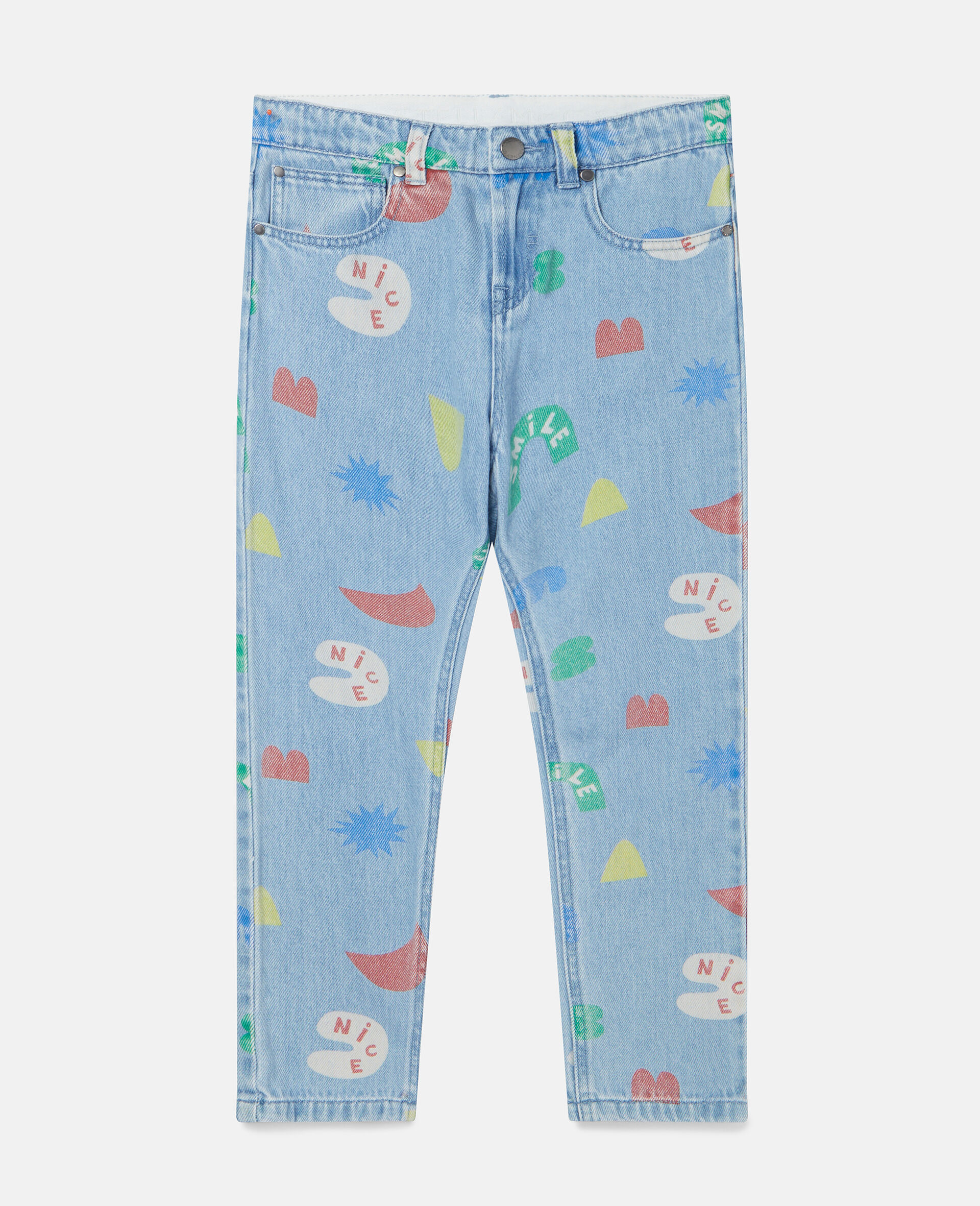 Shape Print Denim Trousers-Blue-large image number 0