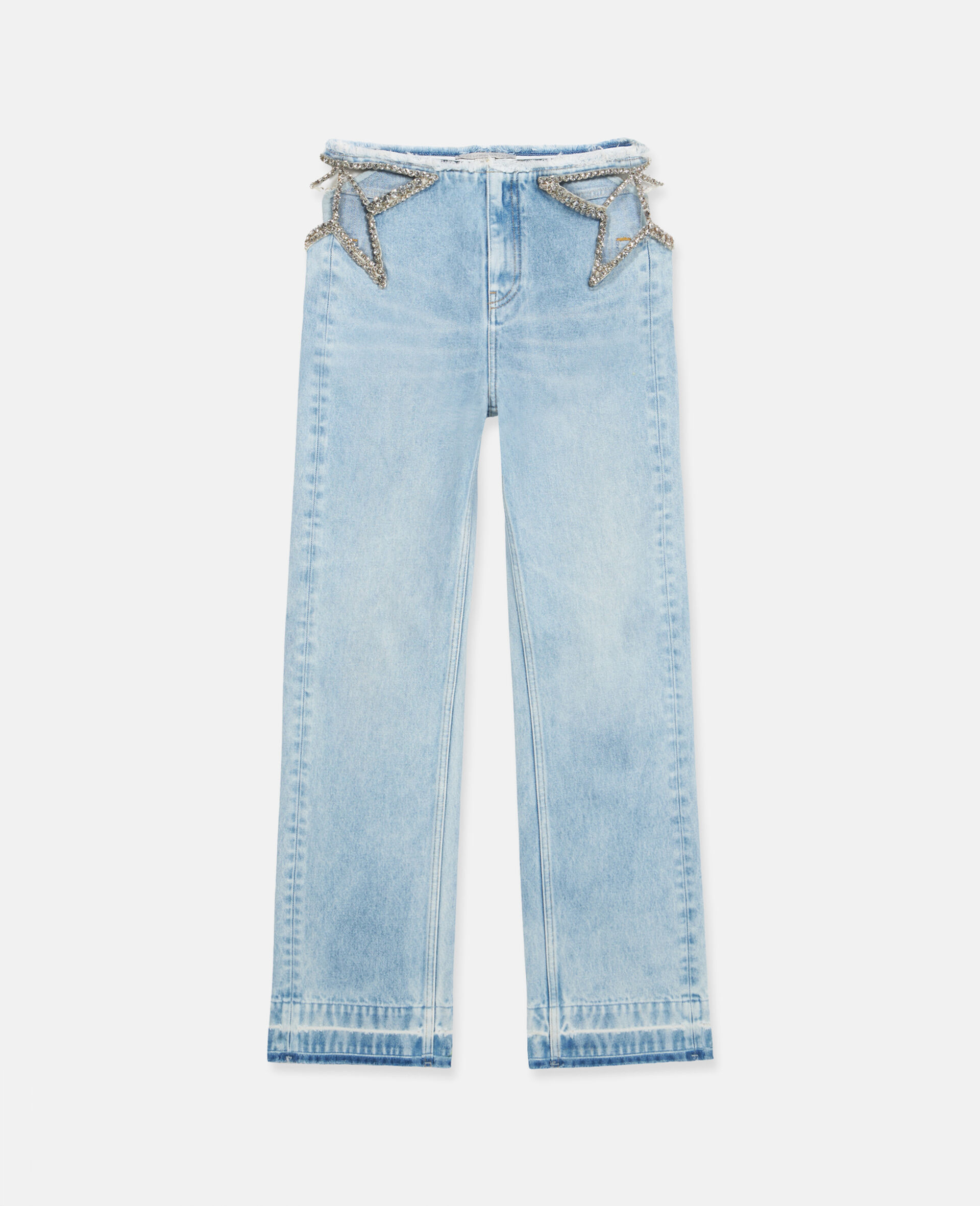 Jeans a gamba larga con stelle e strass-Blu-medium